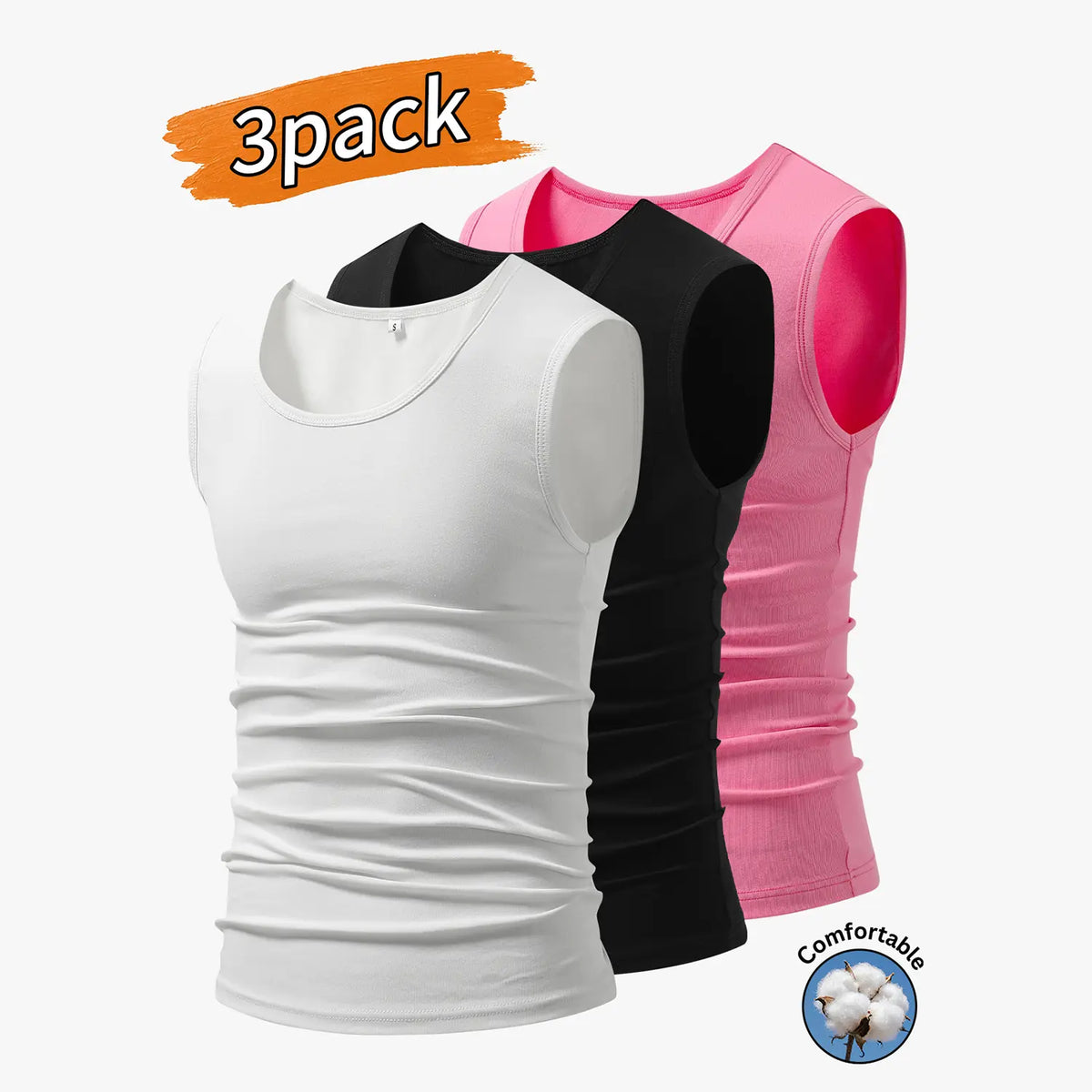 3-Pack Men’s Tank Tops, Men’s Sleeveless T-Shirts, Men’s Cotton Tank Tops Crew neck, simple design; soft, stretchy fabric that feels gentle against the skin and is breathable when worn. Suitable for everyday layering, home wear/sleeping, and workouts/runn