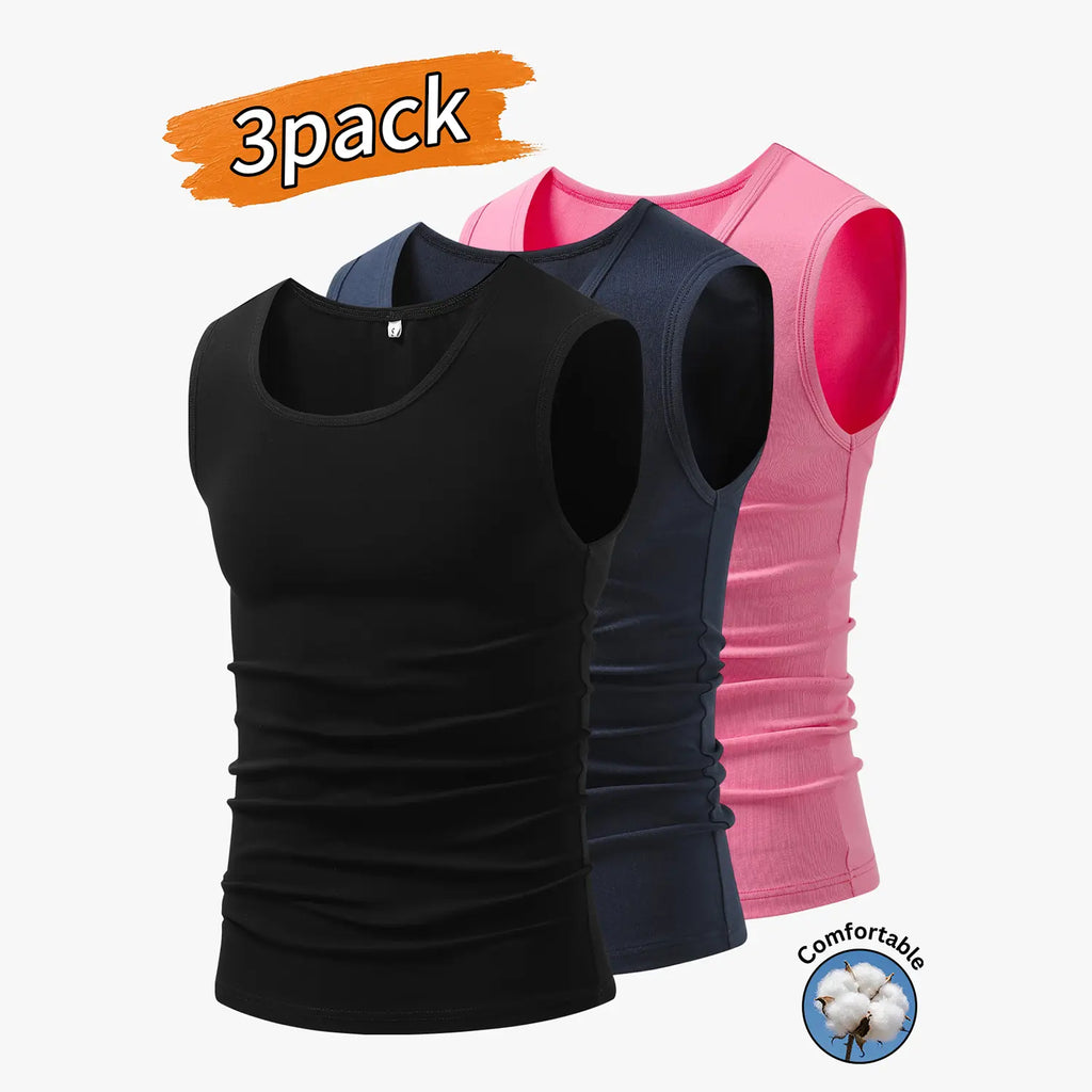 3-Pack Men’s Tank Tops, Men’s Sleeveless T-Shirts, Men’s Cotton Tank Tops Crew neck, simple design; soft, stretchy fabric that feels gentle against the skin and is breathable when worn. Suitable for everyday layering, home wear/sleeping, and workouts/runn