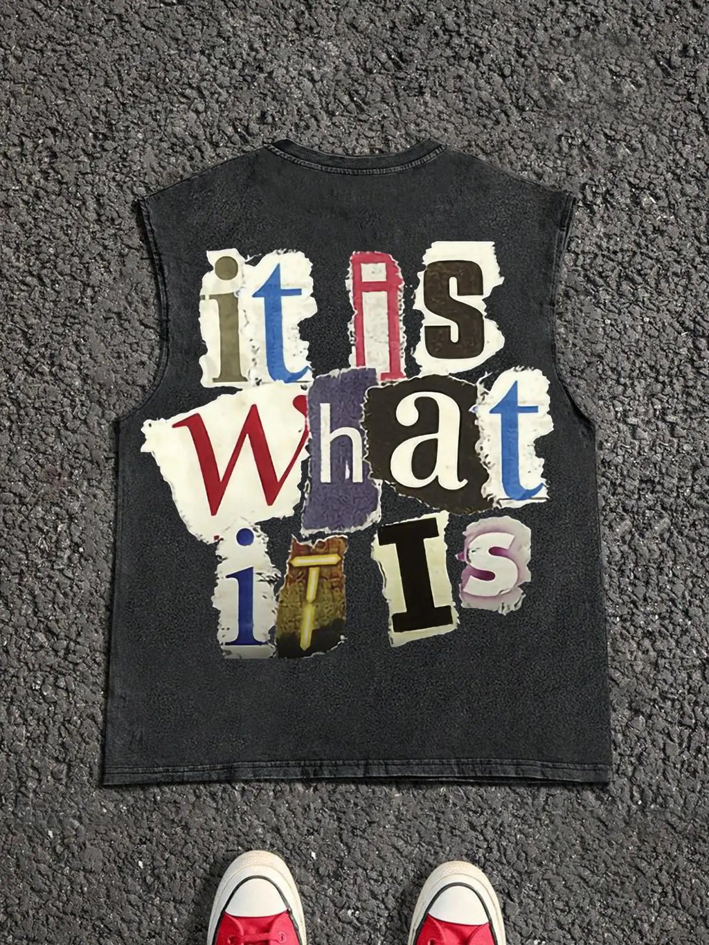Men's Letter Print Distressed Trim Sleeveless Graphic Tee Vest, Print Sleeveless Shirt, Regular Fit Casual Retro Vintage Graphic Muscle for Summer, Men's Top for Daily Wear, Socks