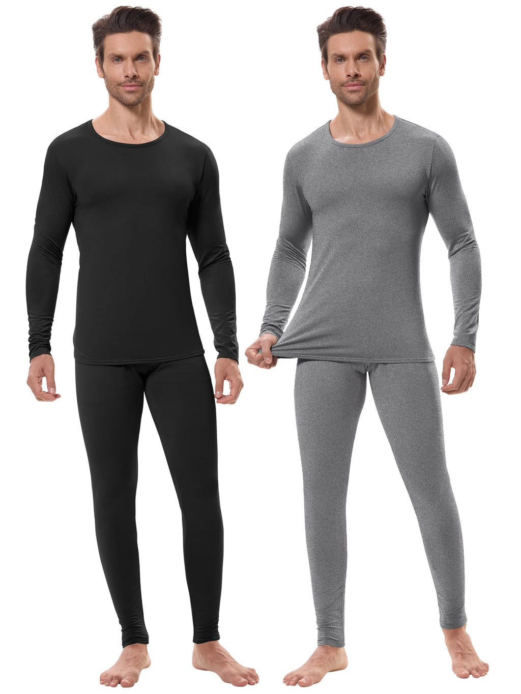 URATOT 2 Sets Men's Thermal Underwear Set Fleece Lined Thermal Underwear Soft Long Johns Top Bottom Set for Men Cold Winter