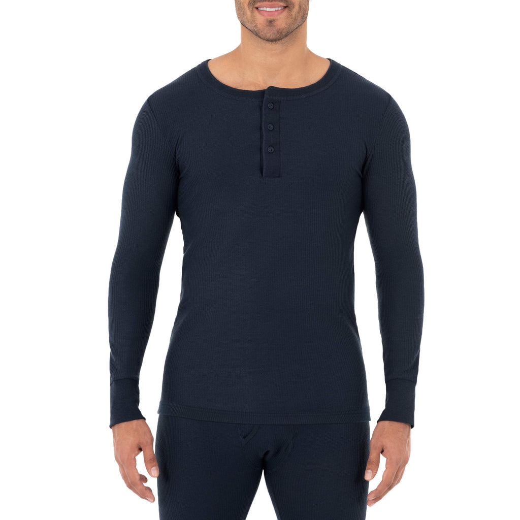 Fruit of the Loom Men's Recycled Waffle Thermal Underwear Henley Top (1 and 2 Packs)