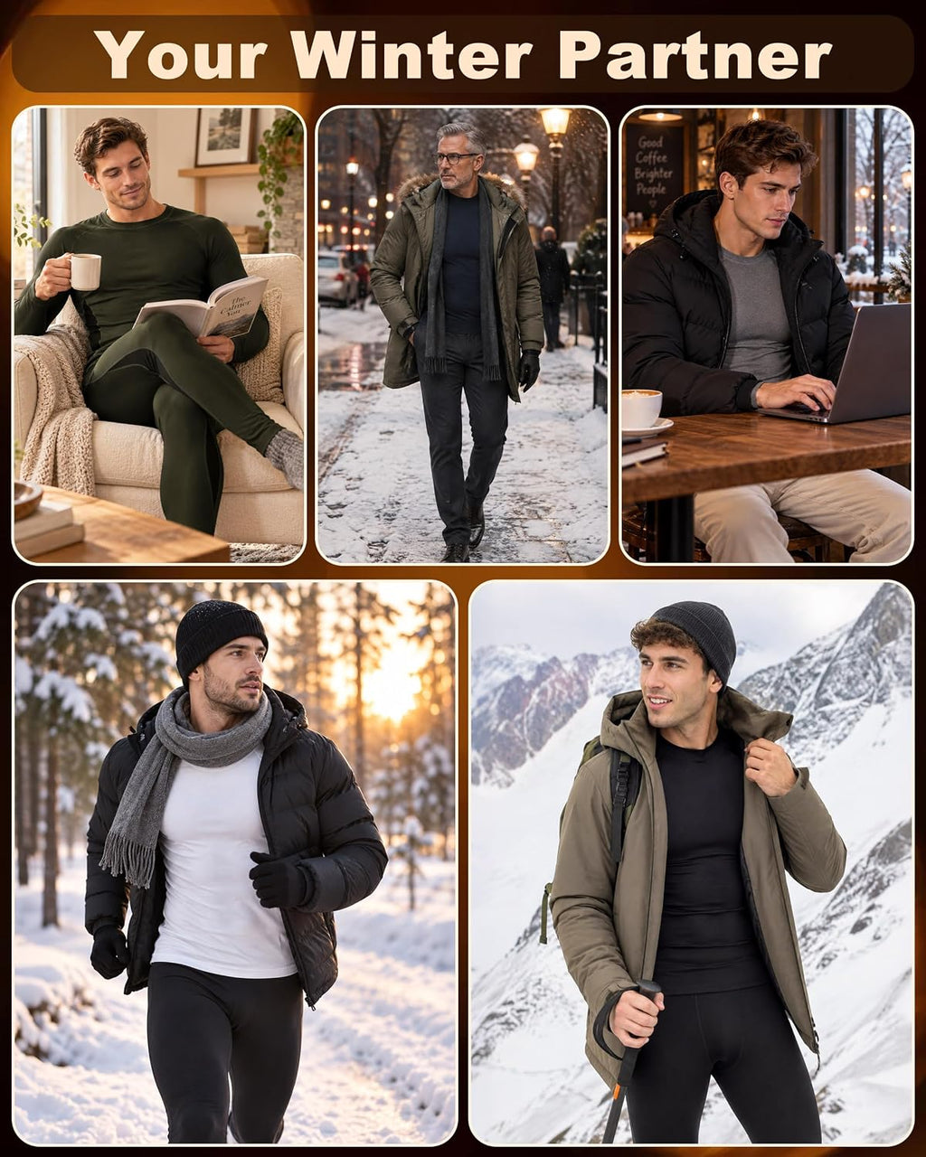 Roadbox Thermal Underwear for Men, Fleece Lined Long Johns Base Layer Set