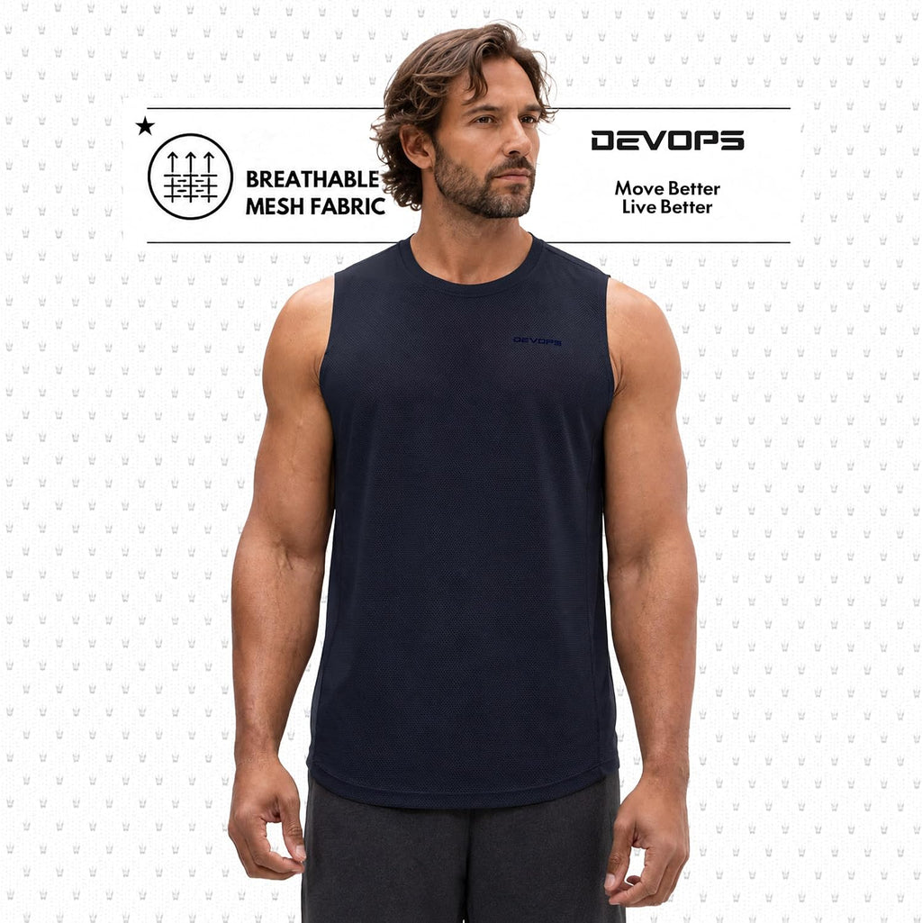 DEVOPS 3 Pack Men's Tank Tops Sleeveless Muscle Shirts Dry Fit Mesh Workout