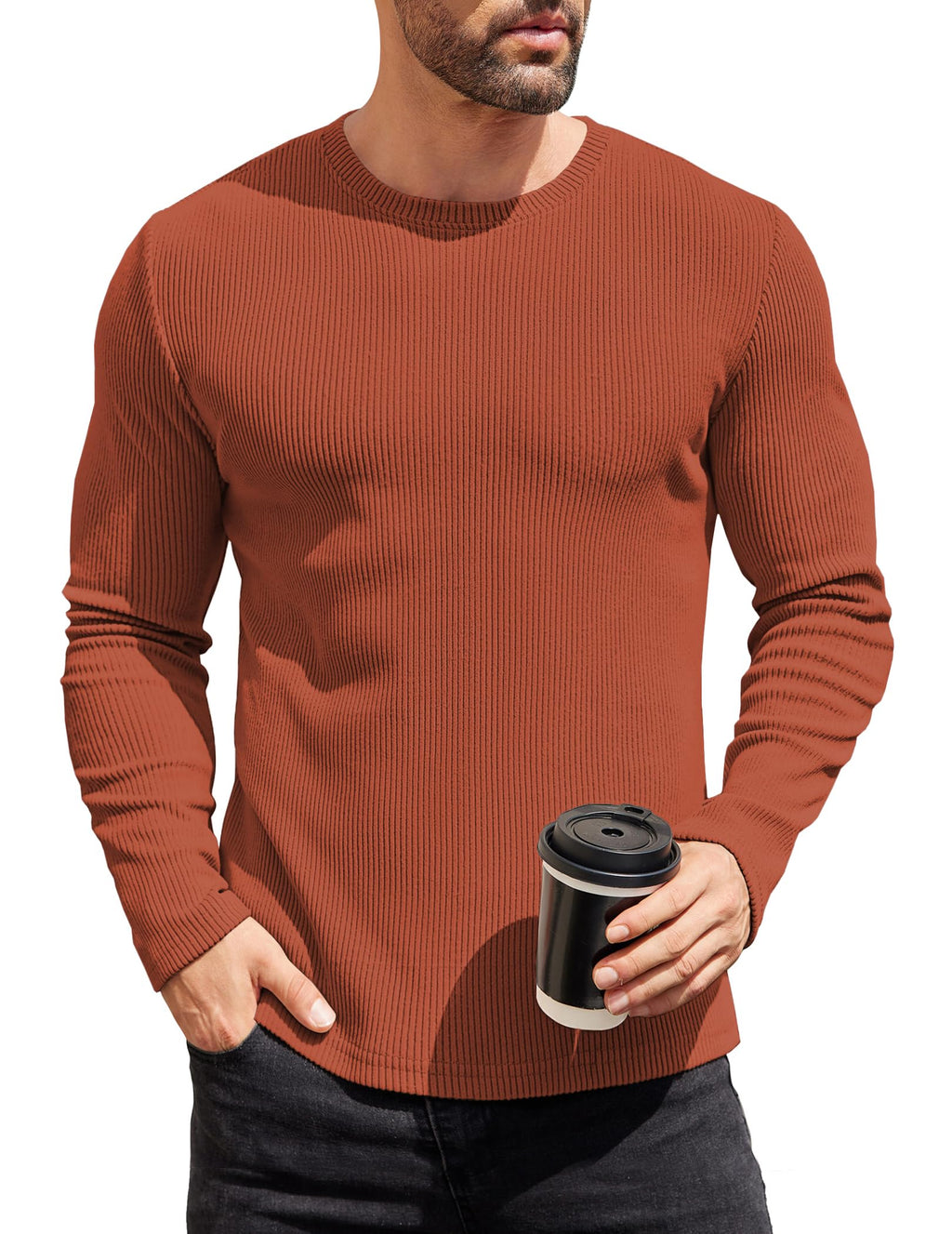 COOFANDY Mens Long Sleeve Shirts Thermal T-Shirt Slim Fit Crewneck Sweater Knitted Pullover Shirt