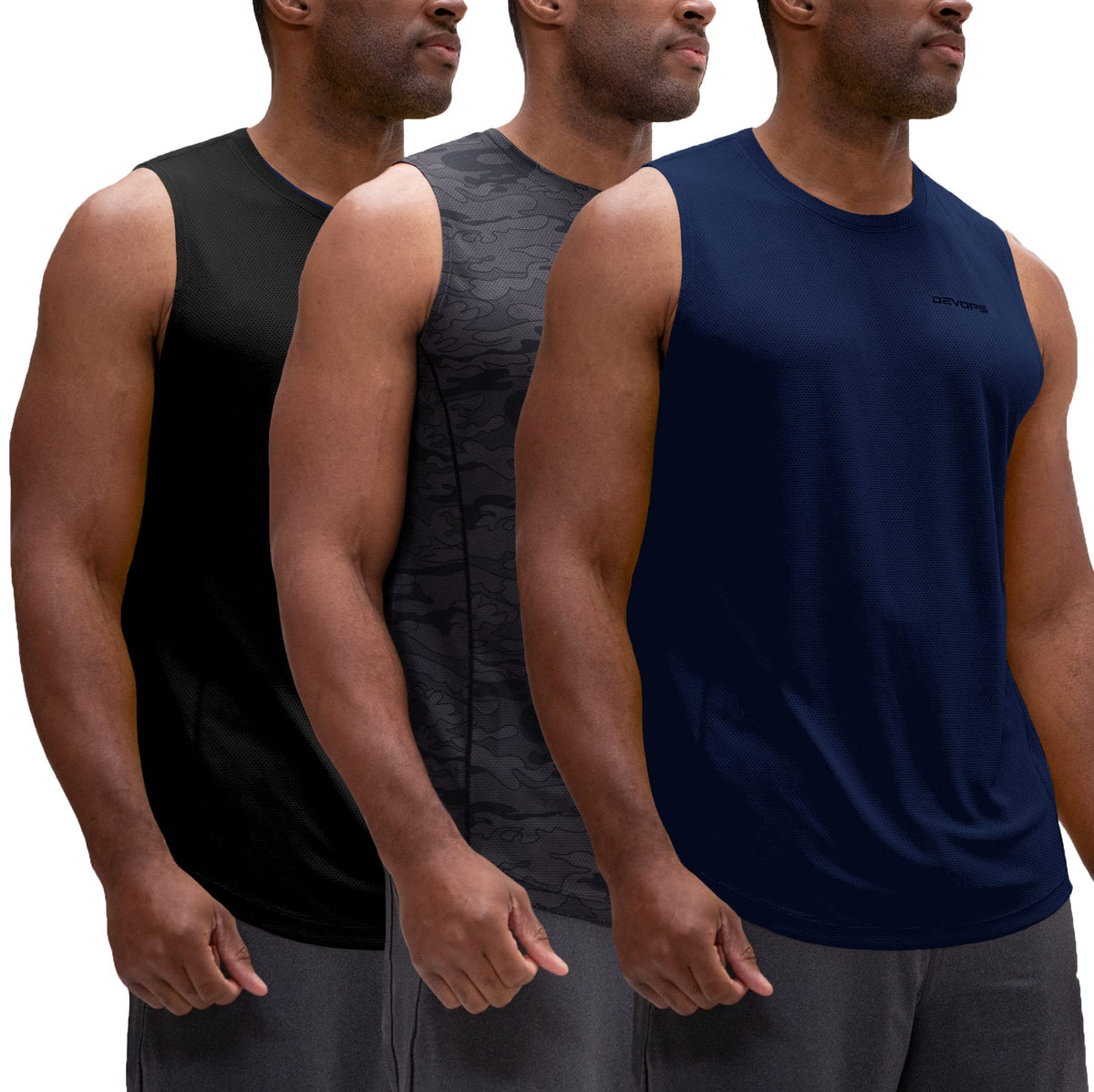 DEVOPS 3 Pack Men's Tank Tops Sleeveless Muscle Shirts Dry Fit Mesh Workout
