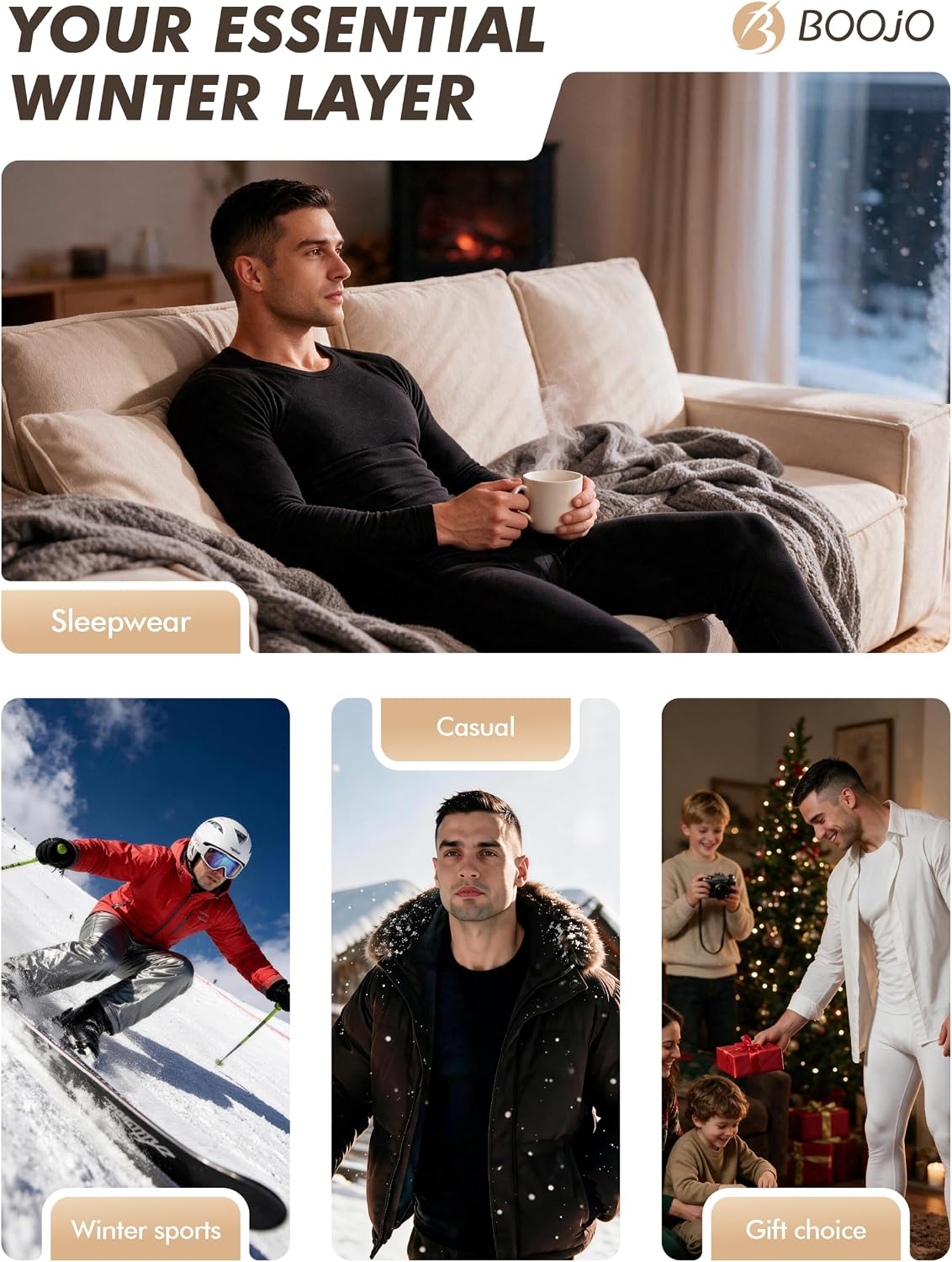 Thermal Underwear for Men - Fleece Lined Base Layer Long Johns Set