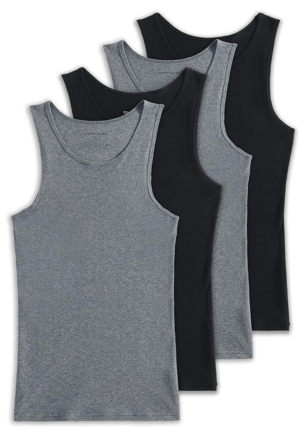 Comfneat Men's 4-Pack Big & Tall Ribbed Tank Tops 100% Cotton Undershirts