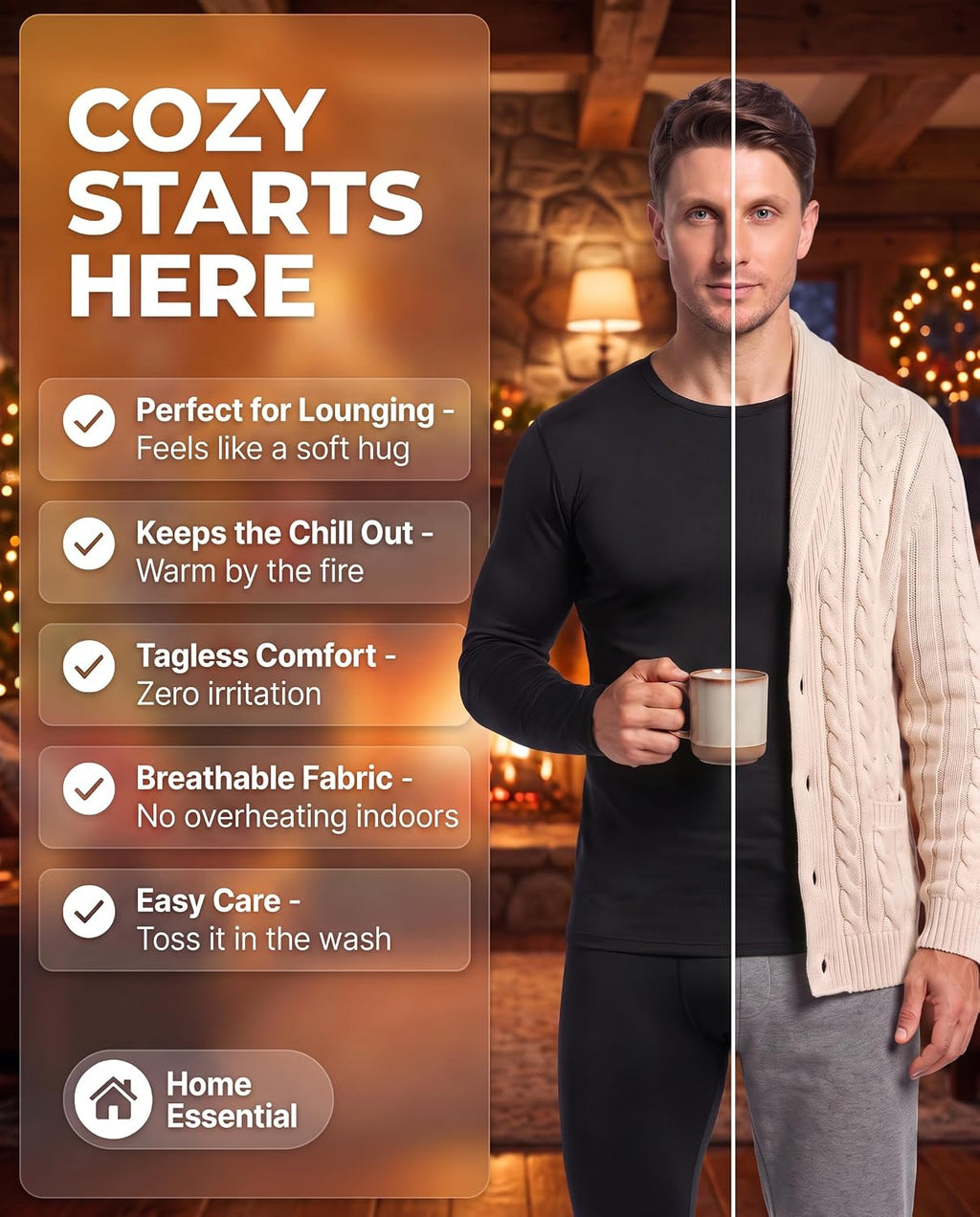 Thermal Underwear for Mens Long Johns Set Winter Cold Weather Base Layer