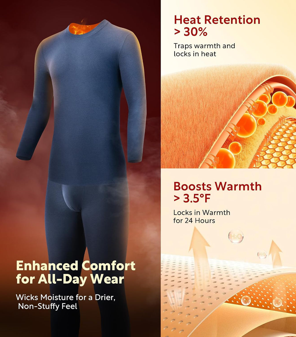 DAVID ARCHY Men’s Lightweight Thermal Underwear Set, Breathable Comfort Base Layer for Cold Weather(30–55°F)