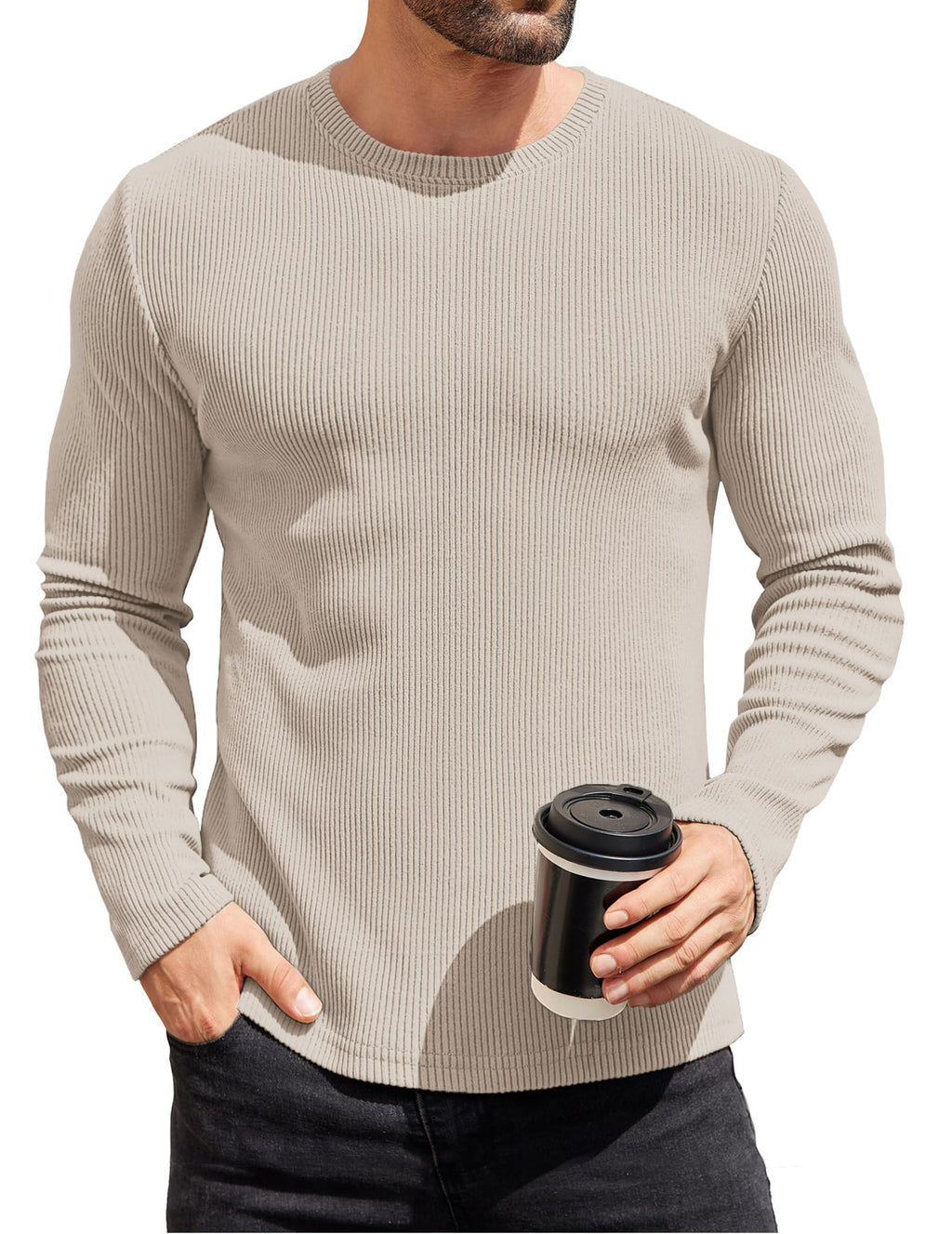 COOFANDY Mens Long Sleeve Shirts Thermal T-Shirt Slim Fit Crewneck Sweater Knitted Pullover Shirt