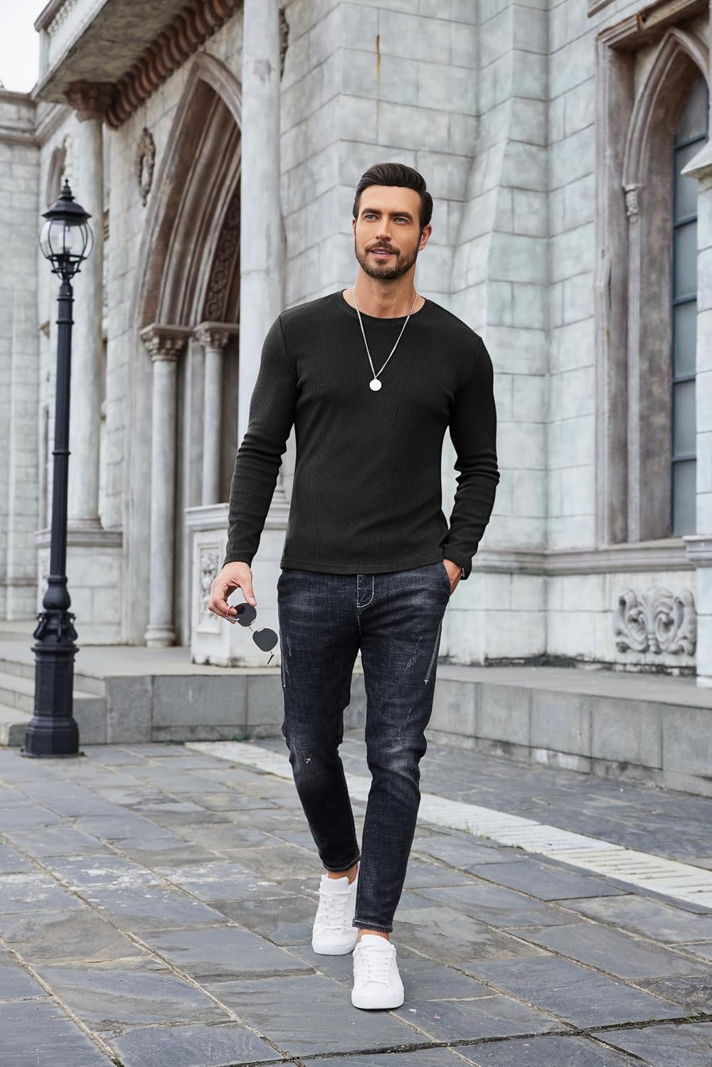 COOFANDY Mens Long Sleeve Shirts Thermal T-Shirt Slim Fit Crewneck Sweater Knitted Pullover Shirt