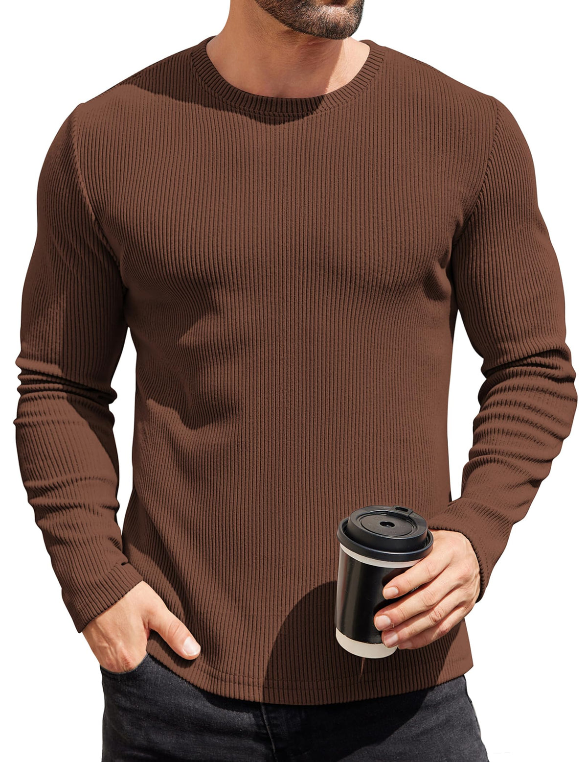 COOFANDY Mens Long Sleeve Shirts Thermal T-Shirt Slim Fit Crewneck Sweater Knitted Pullover Shirt