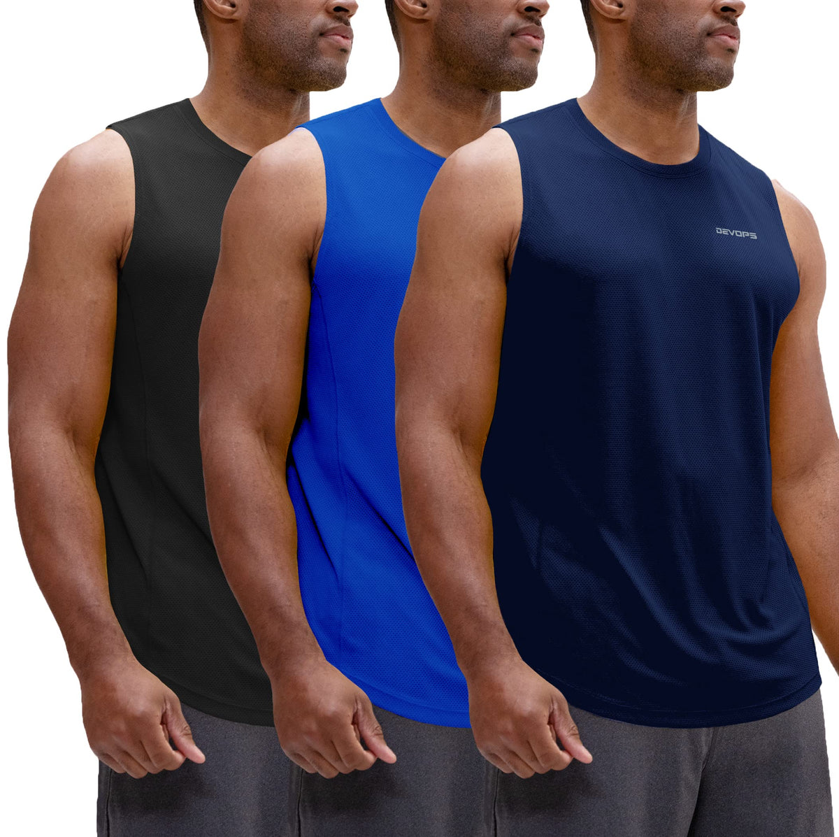 DEVOPS 3 Pack Men's Tank Tops Sleeveless Muscle Shirts Dry Fit Mesh Workout