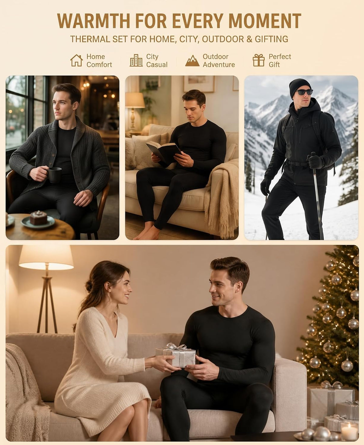 OYGSieg 3 Set Men's Thermal Underwear with Fleece Lined, Long Johns for Men