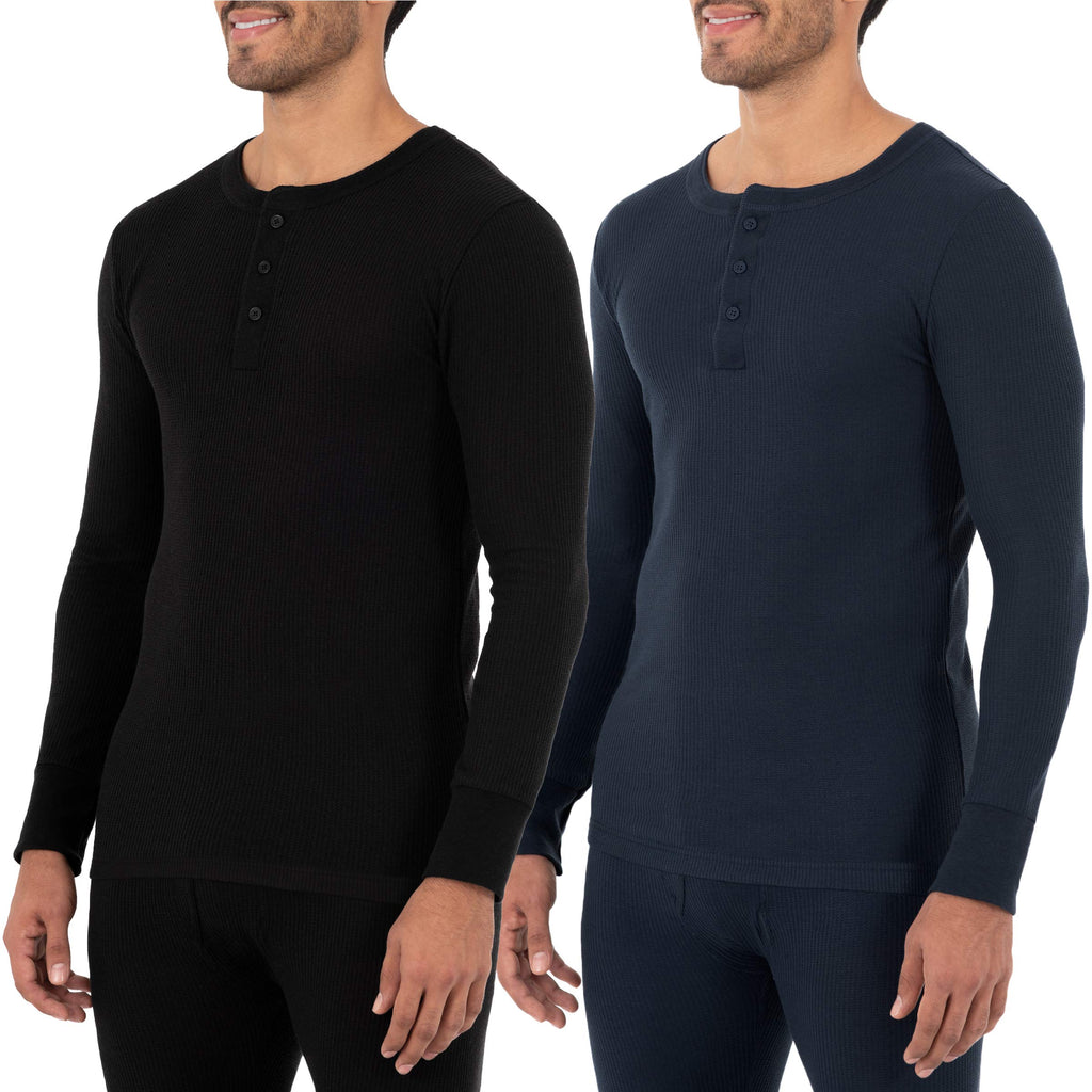 Fruit of the Loom Men's Recycled Waffle Thermal Underwear Henley Top (1 and 2 Packs)