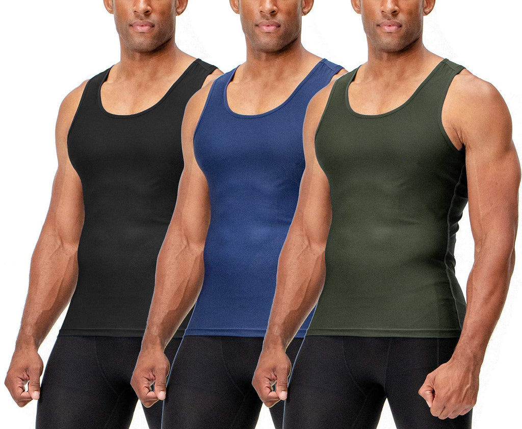 DEVOPS 3 Pack Men's Muscle Dry Fit Compression Tank Top Sleeveless Shirt