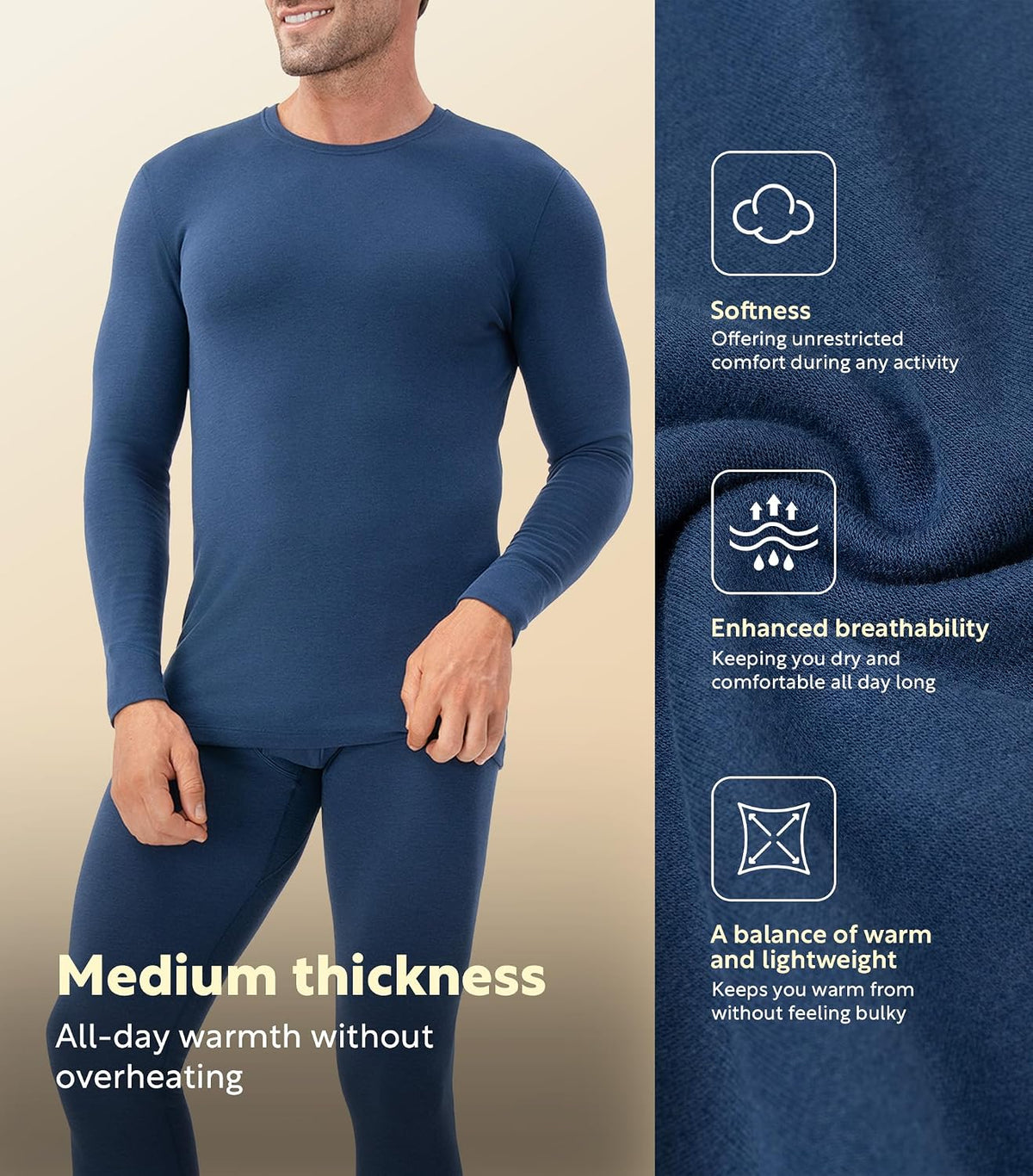 DAVID ARCHY Men’s Lightweight Thermal Underwear Set, Breathable Comfort Base Layer for Cold Weather(30–55°F)