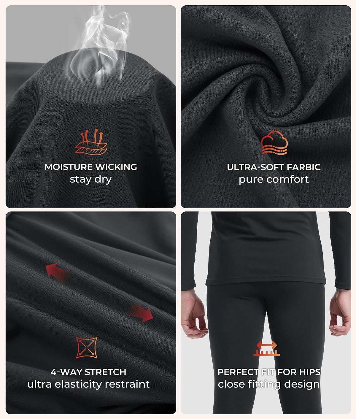 BAMBOO COOL Men's Thermal Underwear Lightweight Fleece Lined