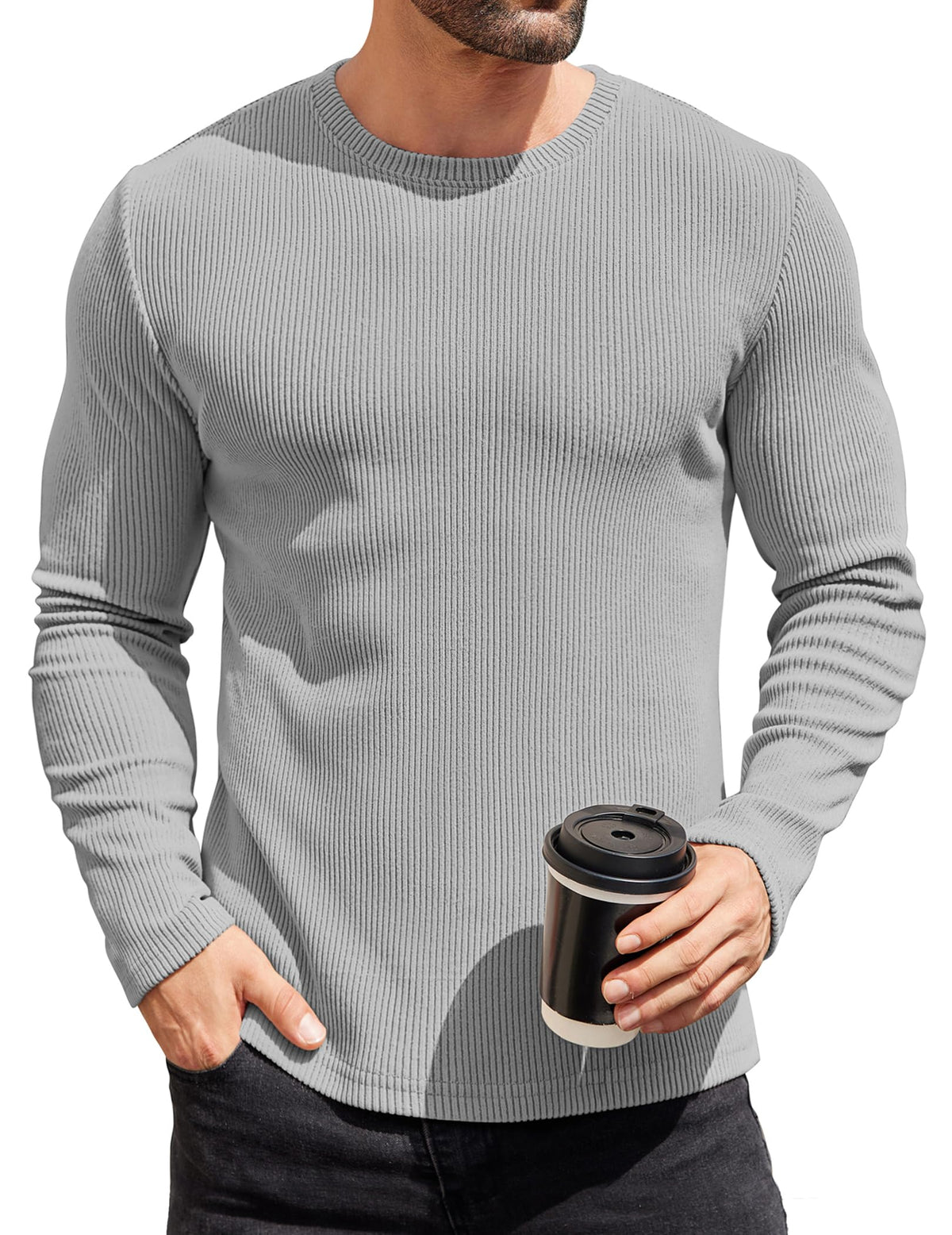 COOFANDY Mens Long Sleeve Shirts Thermal T-Shirt Slim Fit Crewneck Sweater Knitted Pullover Shirt