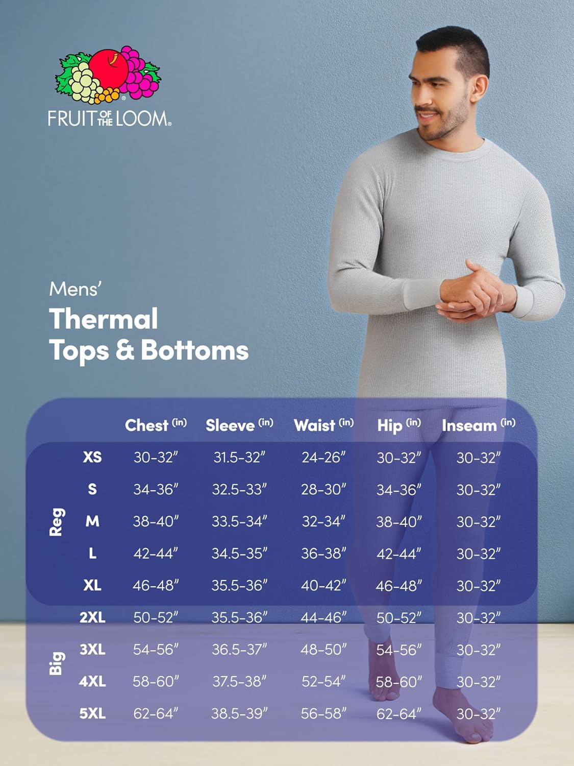 Fruit of the Loom Men's Recycled Waffle Thermal Underwear Crew Top
