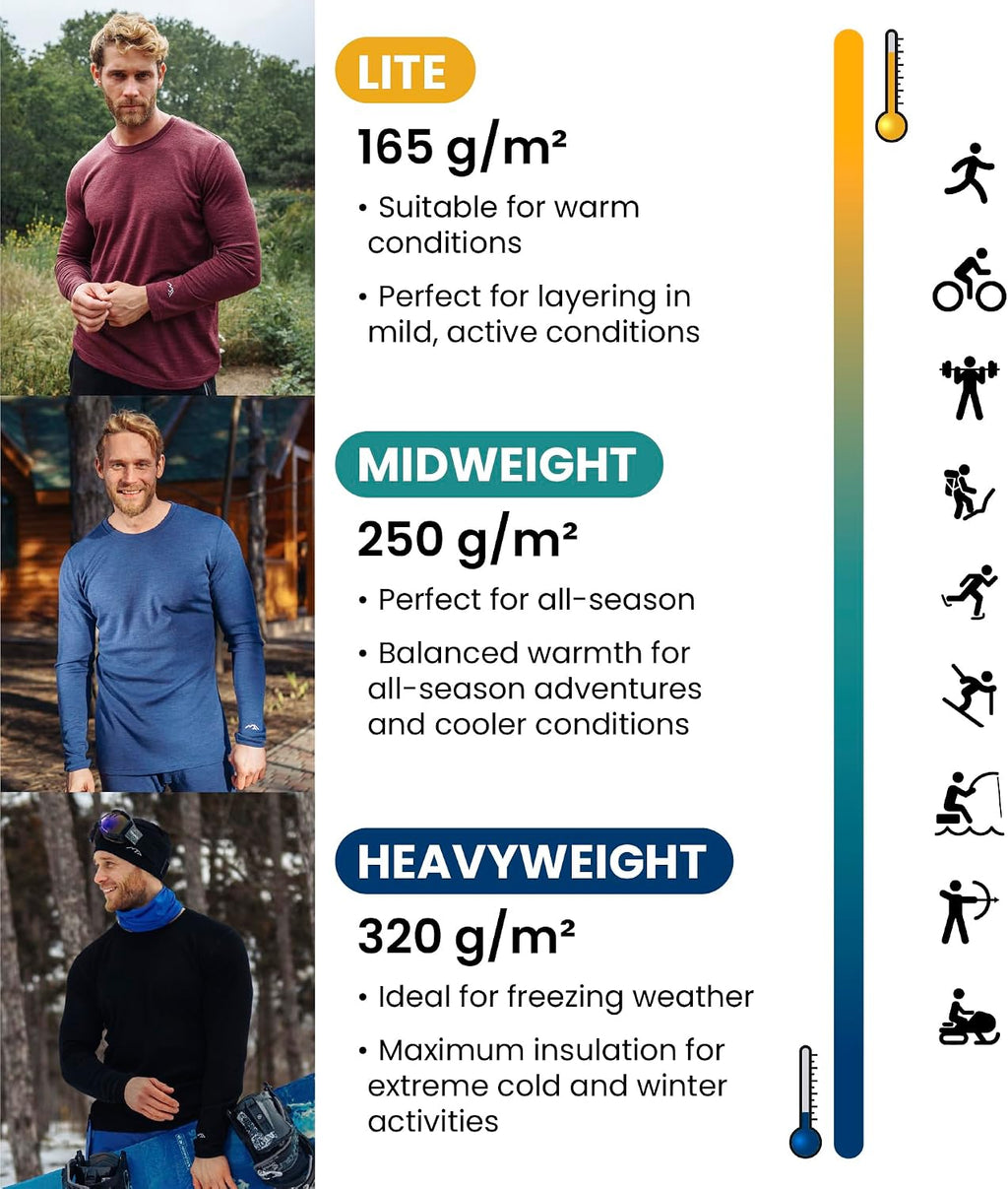 100% Merino Wool Base Layer Mens Pants - Thermal Underwear Long Johns