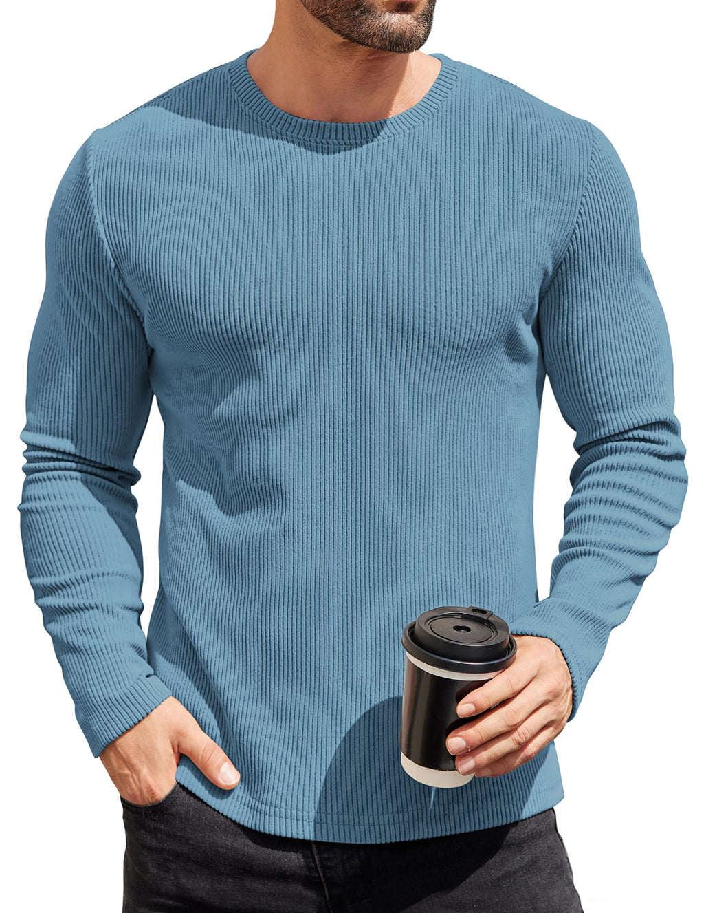 COOFANDY Mens Long Sleeve Shirts Thermal T-Shirt Slim Fit Crewneck Sweater Knitted Pullover Shirt
