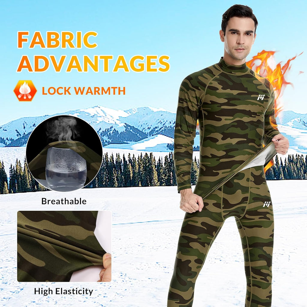 MEETYOO Thermal Underwear for Men,Men's Base Layer,2 Sets Long Johns Lined with Hunting Gear
