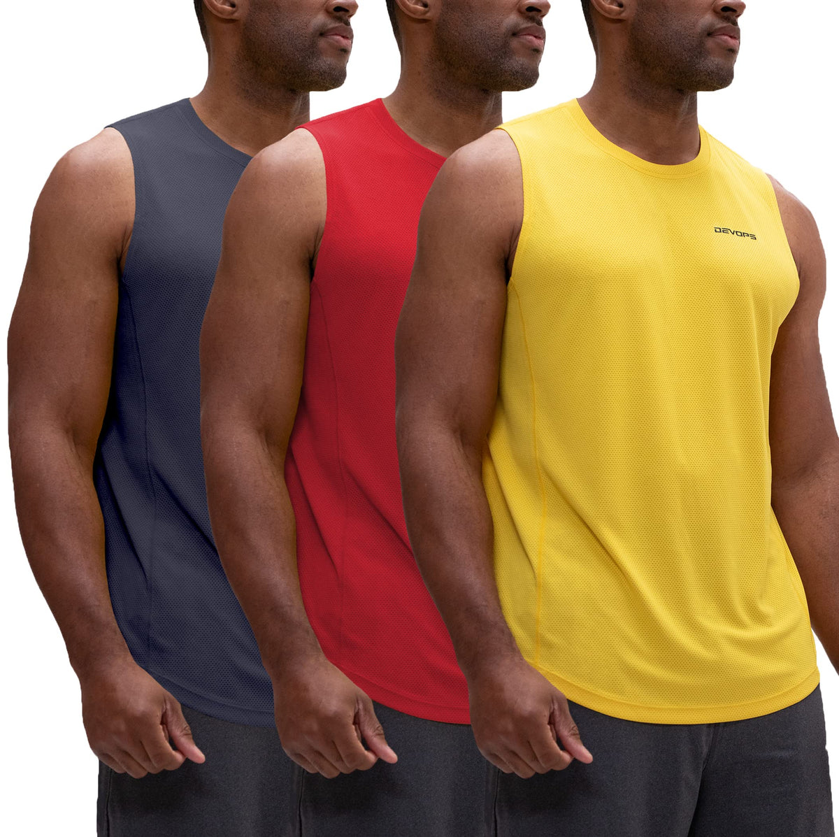 DEVOPS 3 Pack Men's Tank Tops Sleeveless Muscle Shirts Dry Fit Mesh Workout
