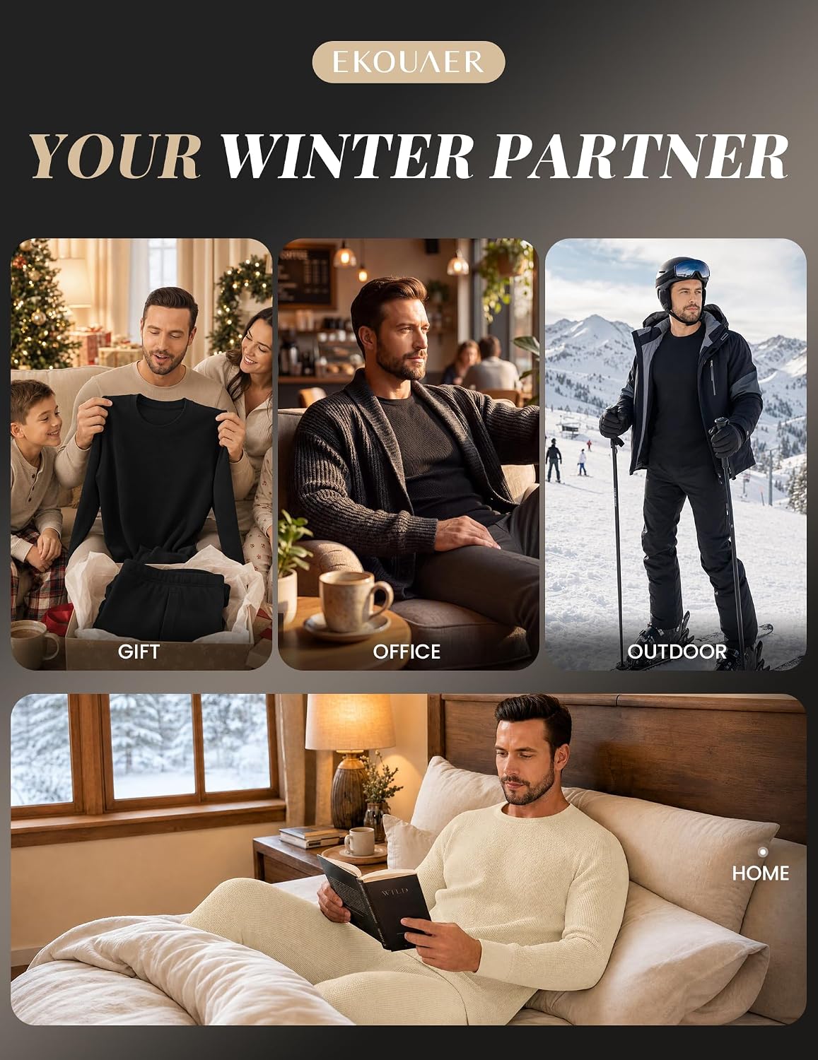 Ekouaer Waffle Long Johns for Men Thermal Underwear Top and Bottom Set