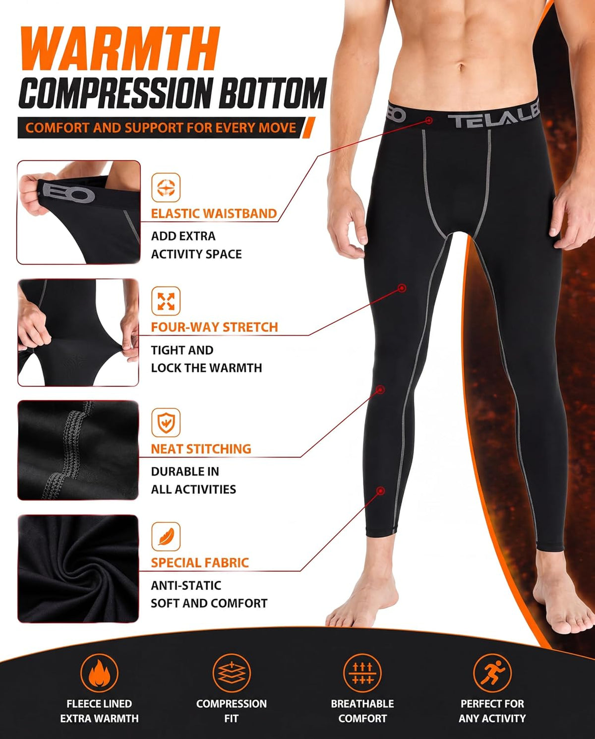 2 Set Mens Thermal Underwear Fleece Lined Long Johns Baselayer Shirts