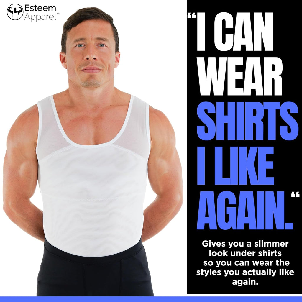 Esteem Apparel Original Men's Chest Compression Shirt to Hide Gynecomastia Moobs Shapewear
