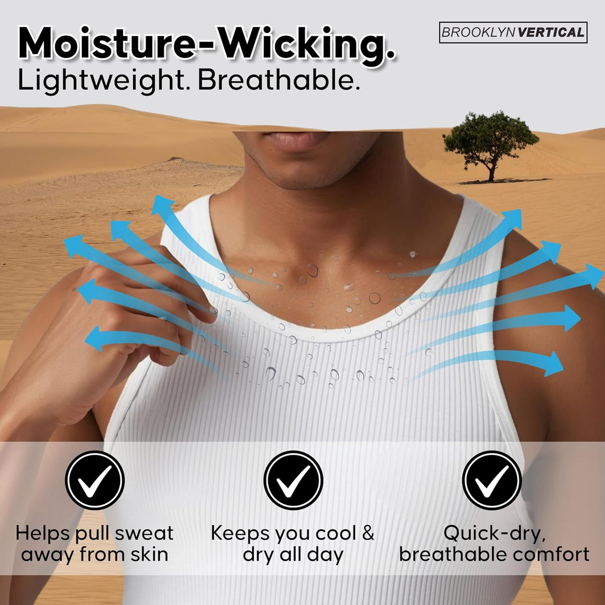 BROOKLYN VERTICAL Men’s 6-Pack Ribbed Tank Tops – Moisture-Wicking Lightweight Athletic Undershirts