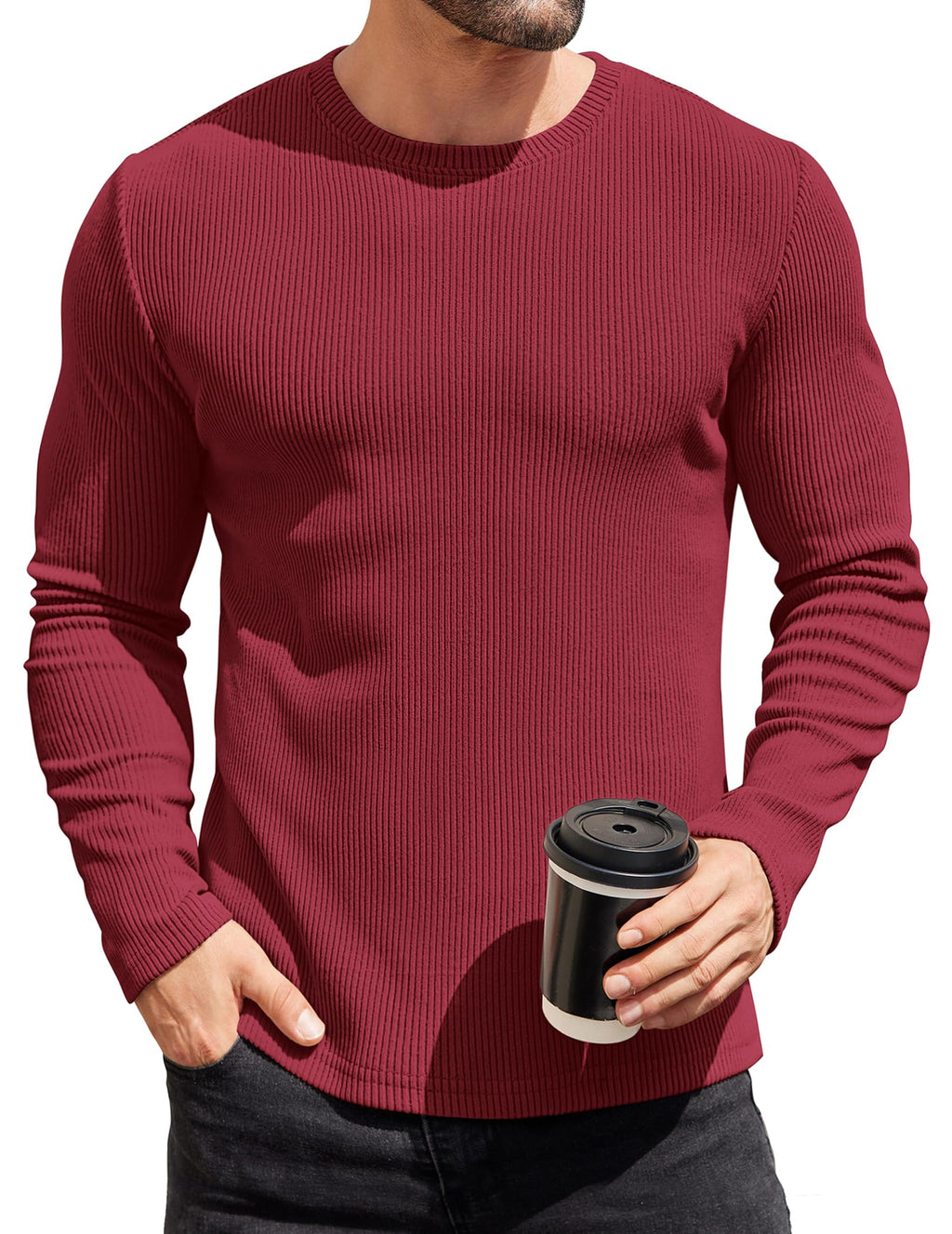 COOFANDY Mens Long Sleeve Shirts Thermal T-Shirt Slim Fit Crewneck Sweater Knitted Pullover Shirt