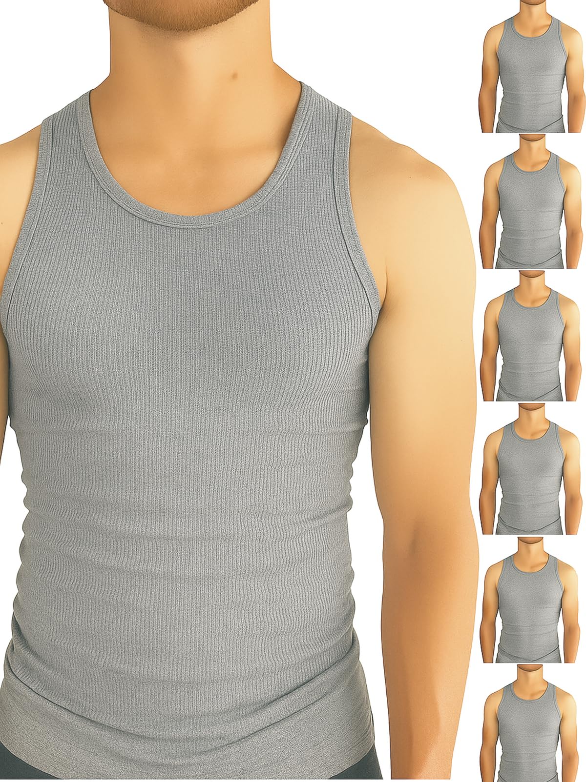BROOKLYN VERTICAL Men’s 6-Pack Ribbed Tank Tops – Moisture-Wicking Lightweight Athletic Undershirts