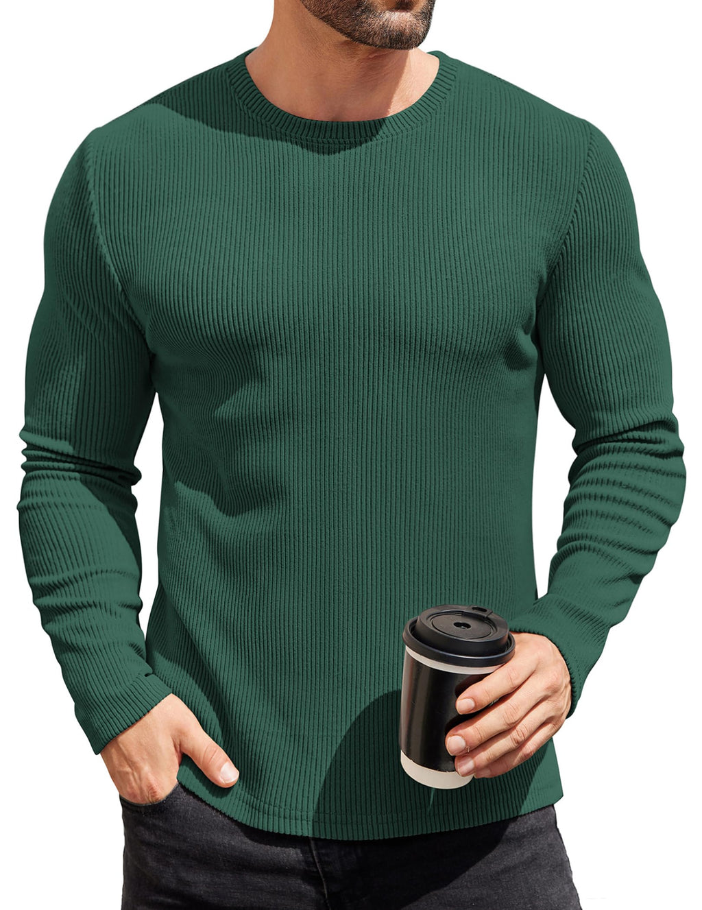 COOFANDY Mens Long Sleeve Shirts Thermal T-Shirt Slim Fit Crewneck Sweater Knitted Pullover Shirt