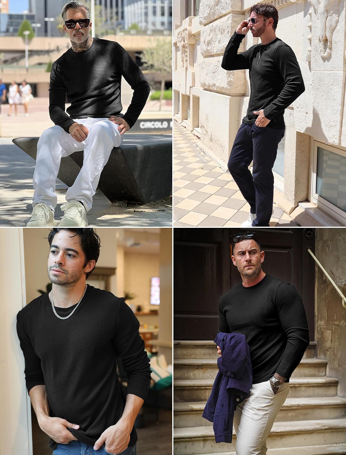 COOFANDY Mens Long Sleeve Shirts Thermal T-Shirt Slim Fit Crewneck Sweater Knitted Pullover Shirt