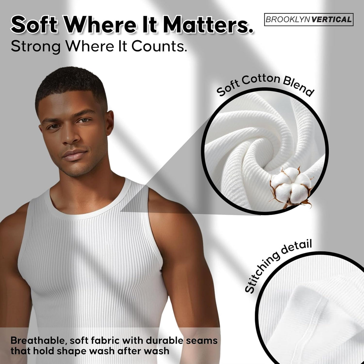 BROOKLYN VERTICAL Men’s 6-Pack Ribbed Tank Tops – Moisture-Wicking Lightweight Athletic Undershirts