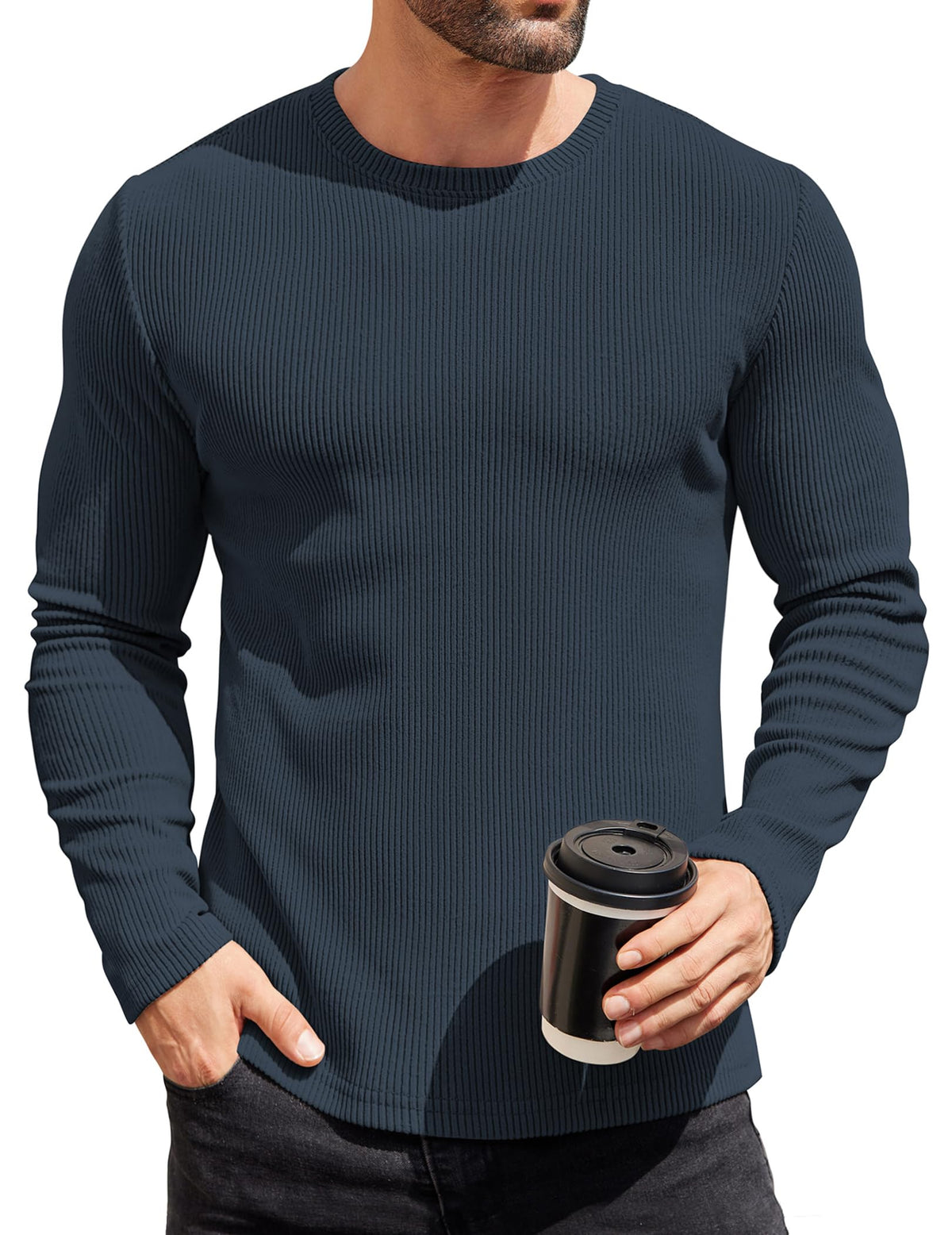 COOFANDY Mens Long Sleeve Shirts Thermal T-Shirt Slim Fit Crewneck Sweater Knitted Pullover Shirt