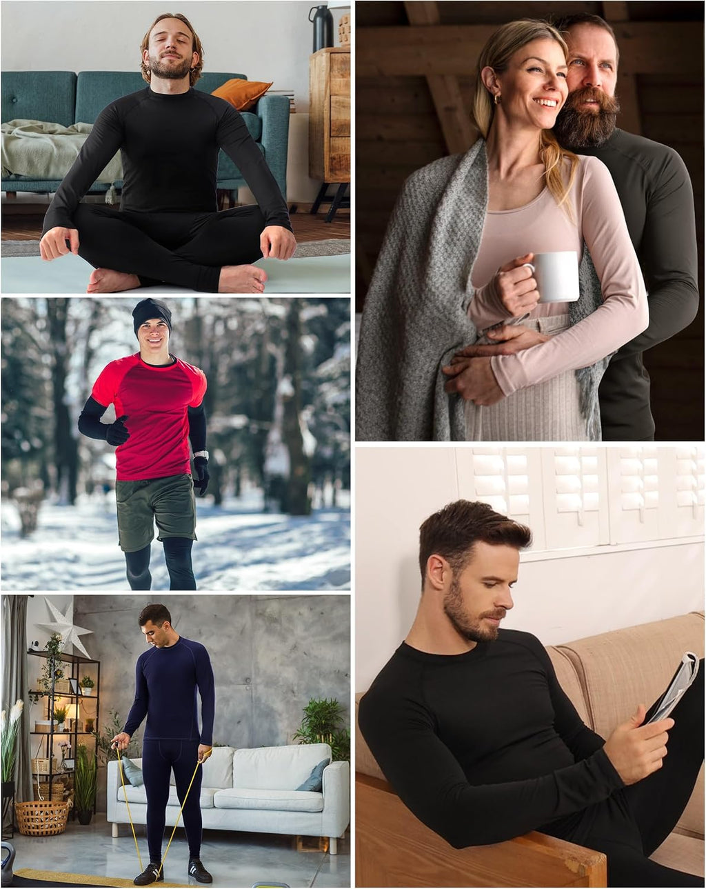Thermal Underwear for Men, Fleece Lined Long Johns Base Layer Set