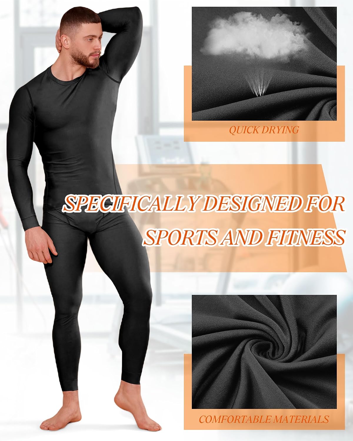 Hicarer 4/6 Set Mens Thermal Underwear Winter Base Layer