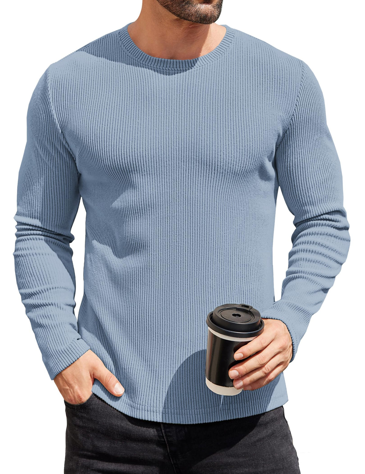 COOFANDY Mens Long Sleeve Shirts Thermal T-Shirt Slim Fit Crewneck Sweater Knitted Pullover Shirt