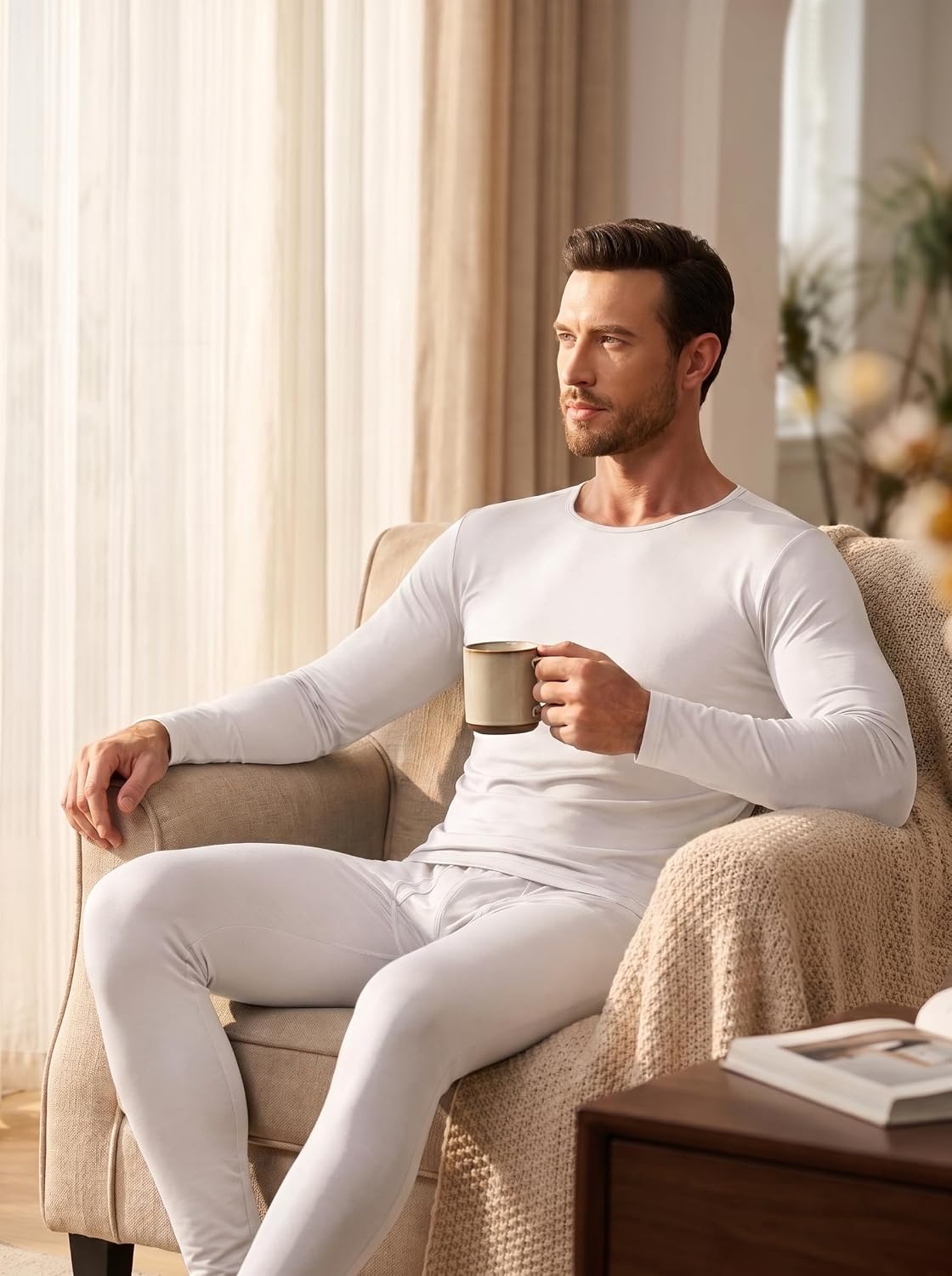 ZUTY 4 or 3 Pack Thermal Underwear for Men Long Sleeve Thermal Shirts Fleece Lined Soft Warm Base Layer Tops