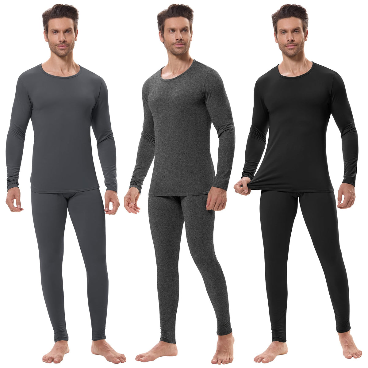 URATOT 3 Sets Men's Thermal Underwear Set Fleece Lined Long Johns Thermal Underwear Base Layer Set for Men Cold Winter