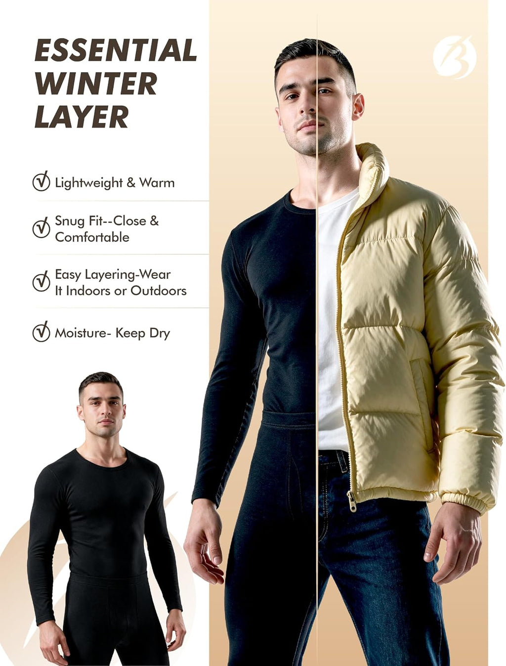 Thermal Underwear for Men - Fleece Lined Base Layer Long Johns Set
