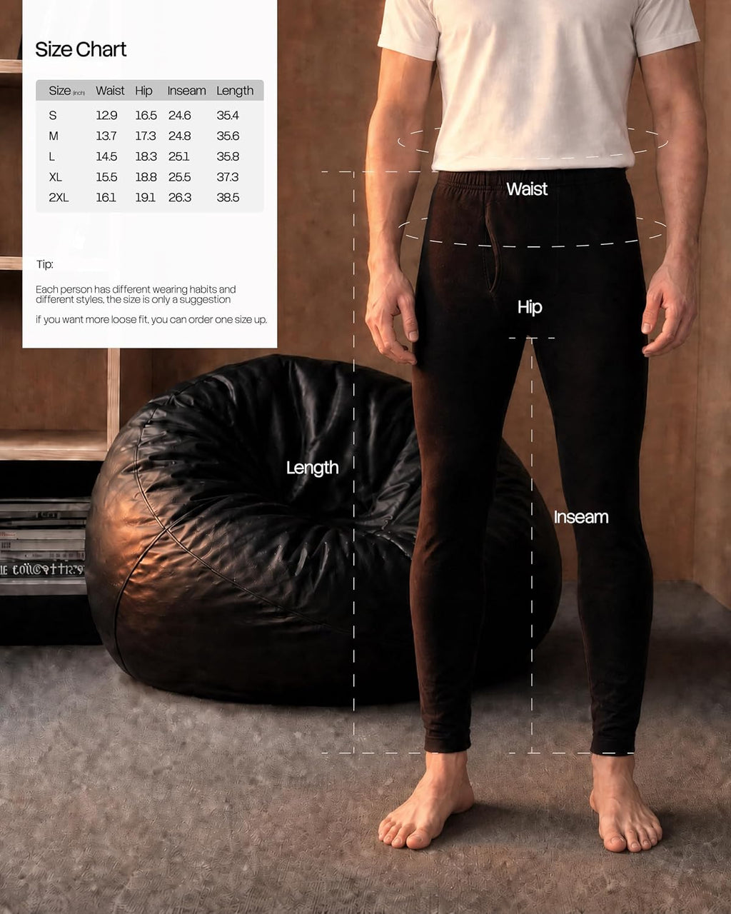 Thermal Underwear for Men - Long Johns Bottom Fleece Lined Base Layer Pants