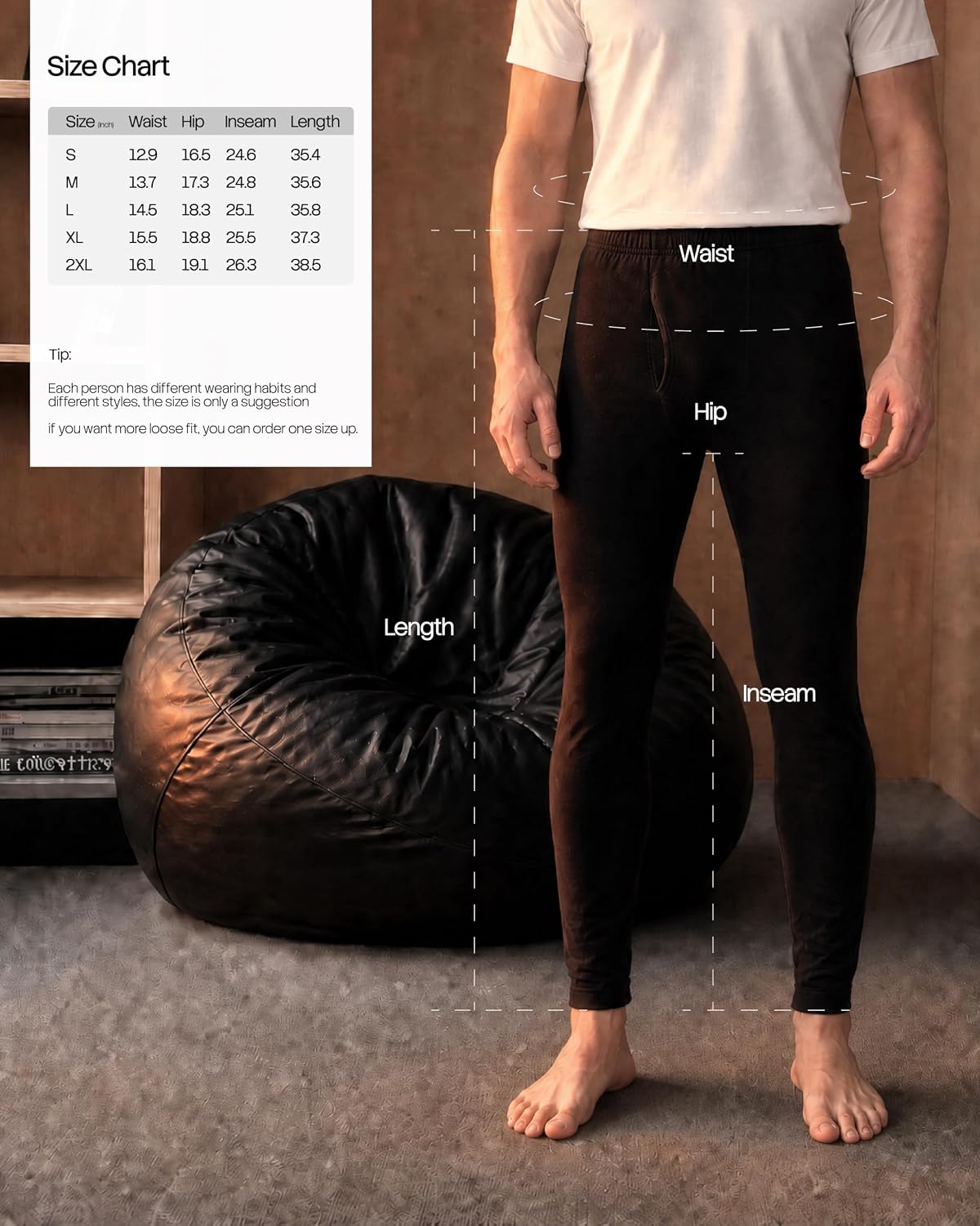 Thermal Underwear for Men - Long Johns Bottom Fleece Lined Base Layer Pants