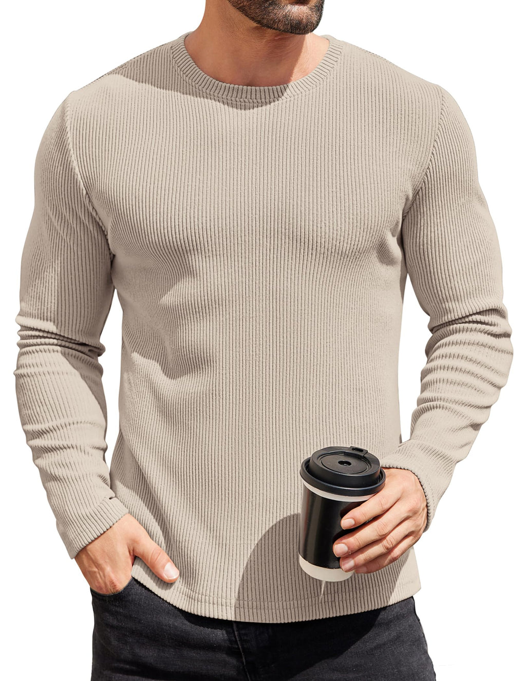 COOFANDY Mens Long Sleeve Shirts Thermal T-Shirt Slim Fit Crewneck Sweater Knitted Pullover Shirt