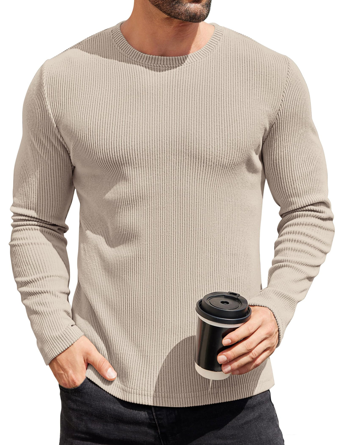 COOFANDY Mens Long Sleeve Shirts Thermal T-Shirt Slim Fit Crewneck Sweater Knitted Pullover Shirt