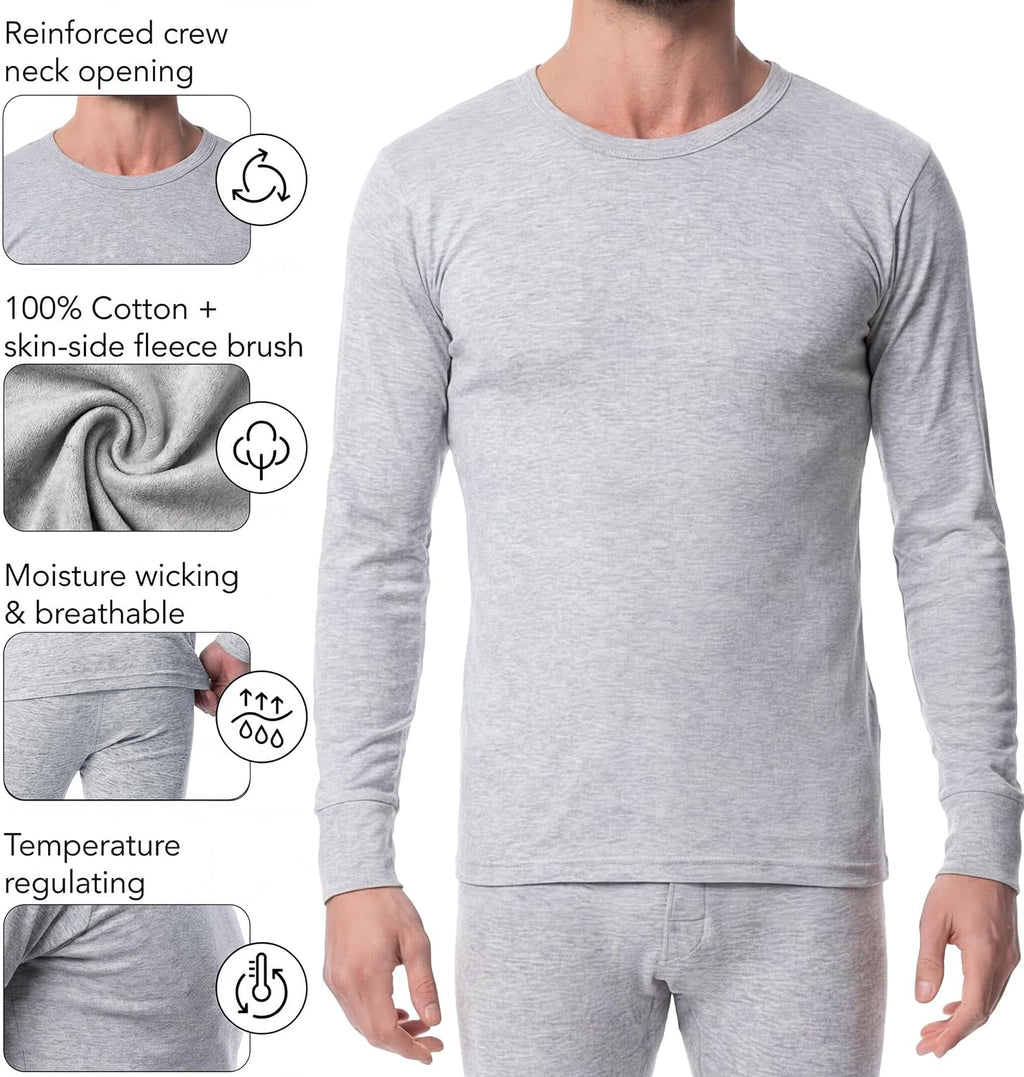 AMERICAN HEAVEN Men's Base Layer Thermal Underwear Set | 100% Cotton | Long Sleeve Top & Pant | Multi Packs