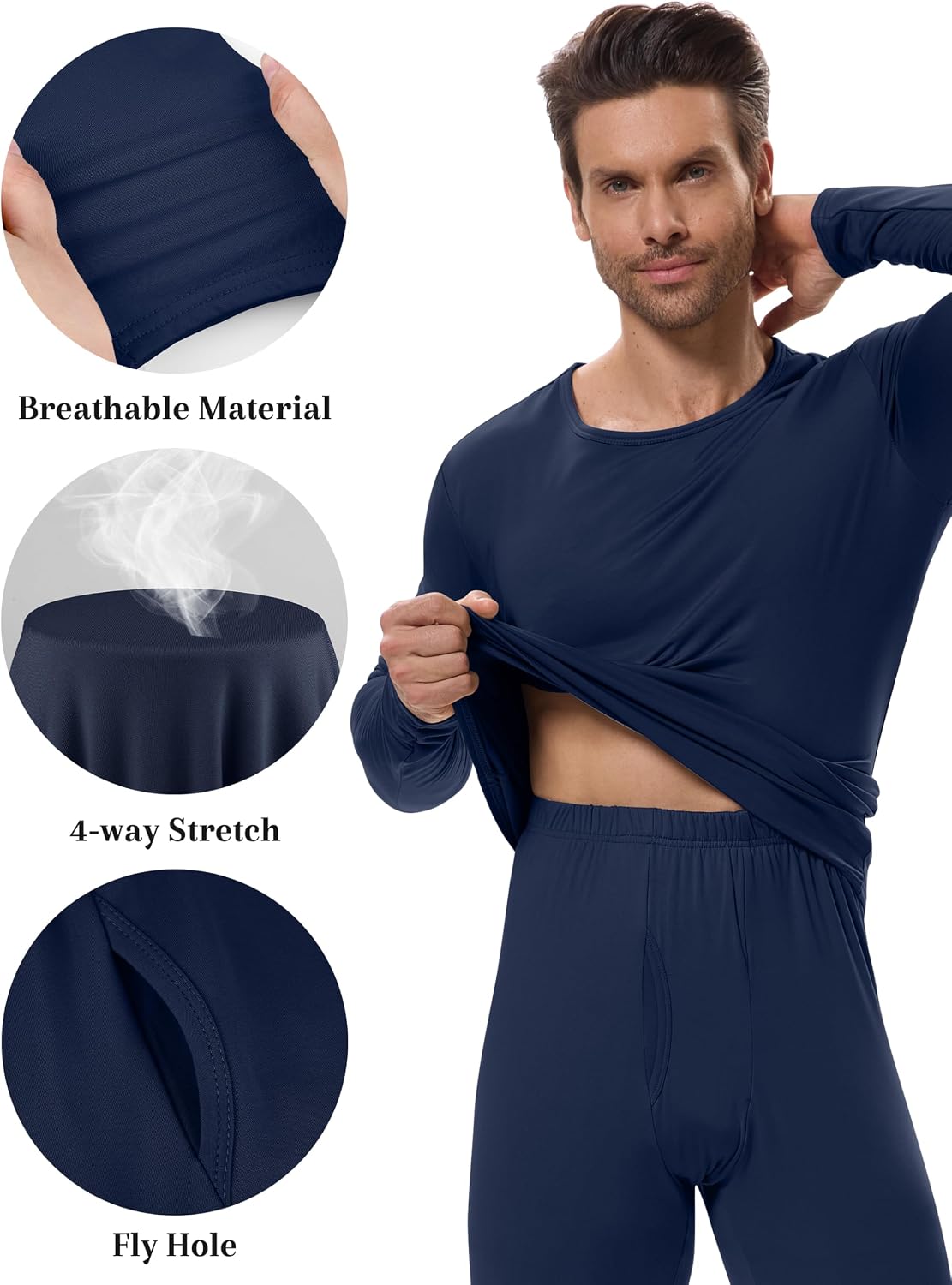 URATOT 3 Sets Men's Thermal Underwear Set Fleece Lined Long Johns Thermal Underwear Base Layer Set for Men Cold Winter